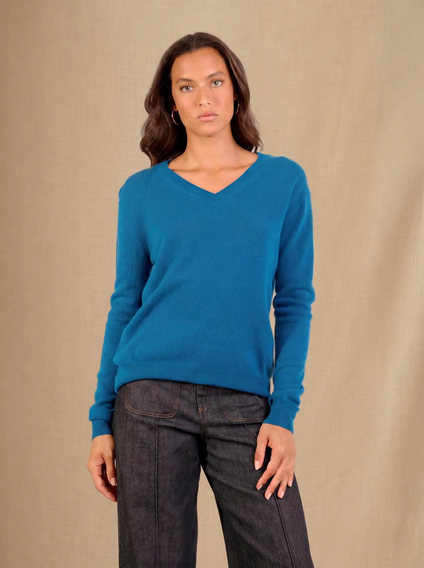 KALIE sweater v-neck peacock