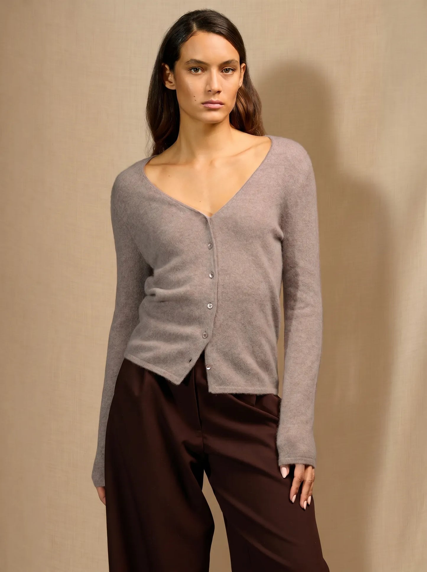 PAIGE strickjacke v-ausschnitt taupe hell meliert