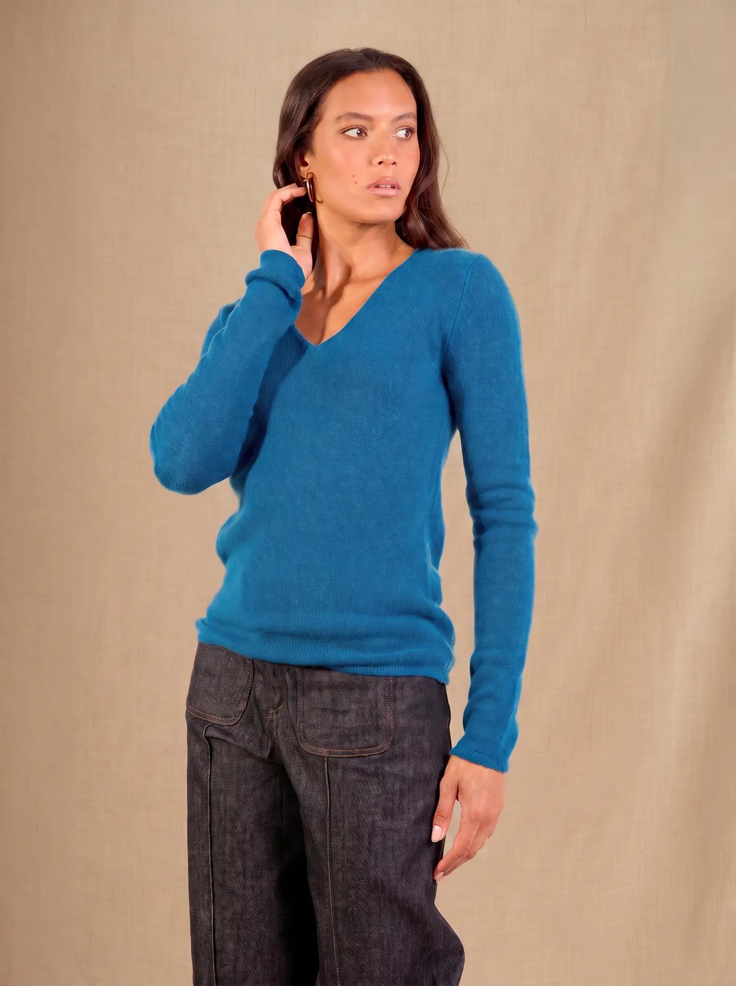 GABY sweater v-neck 4 ply peacock