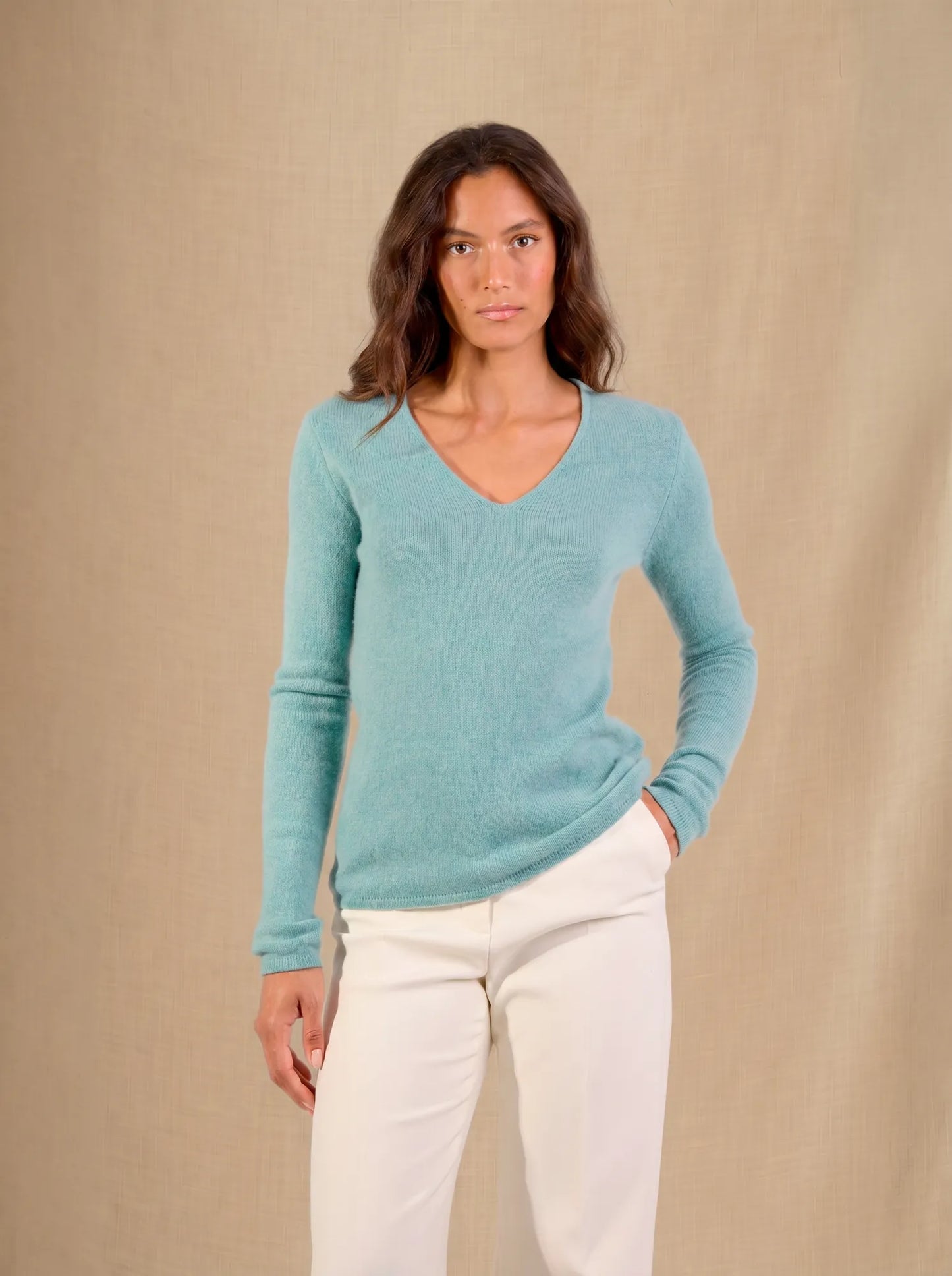 GABY sweater v-neck 4 ply heather green