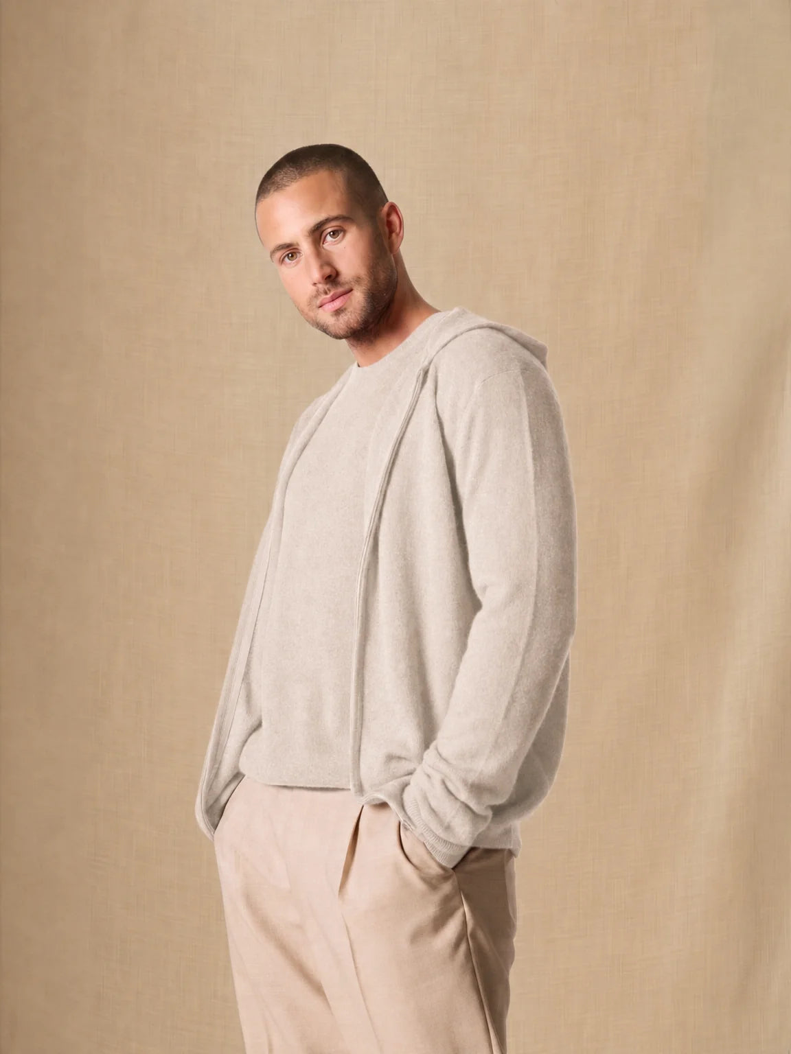 ELDO weste mit reissverschluss mit kapuze beige meliert