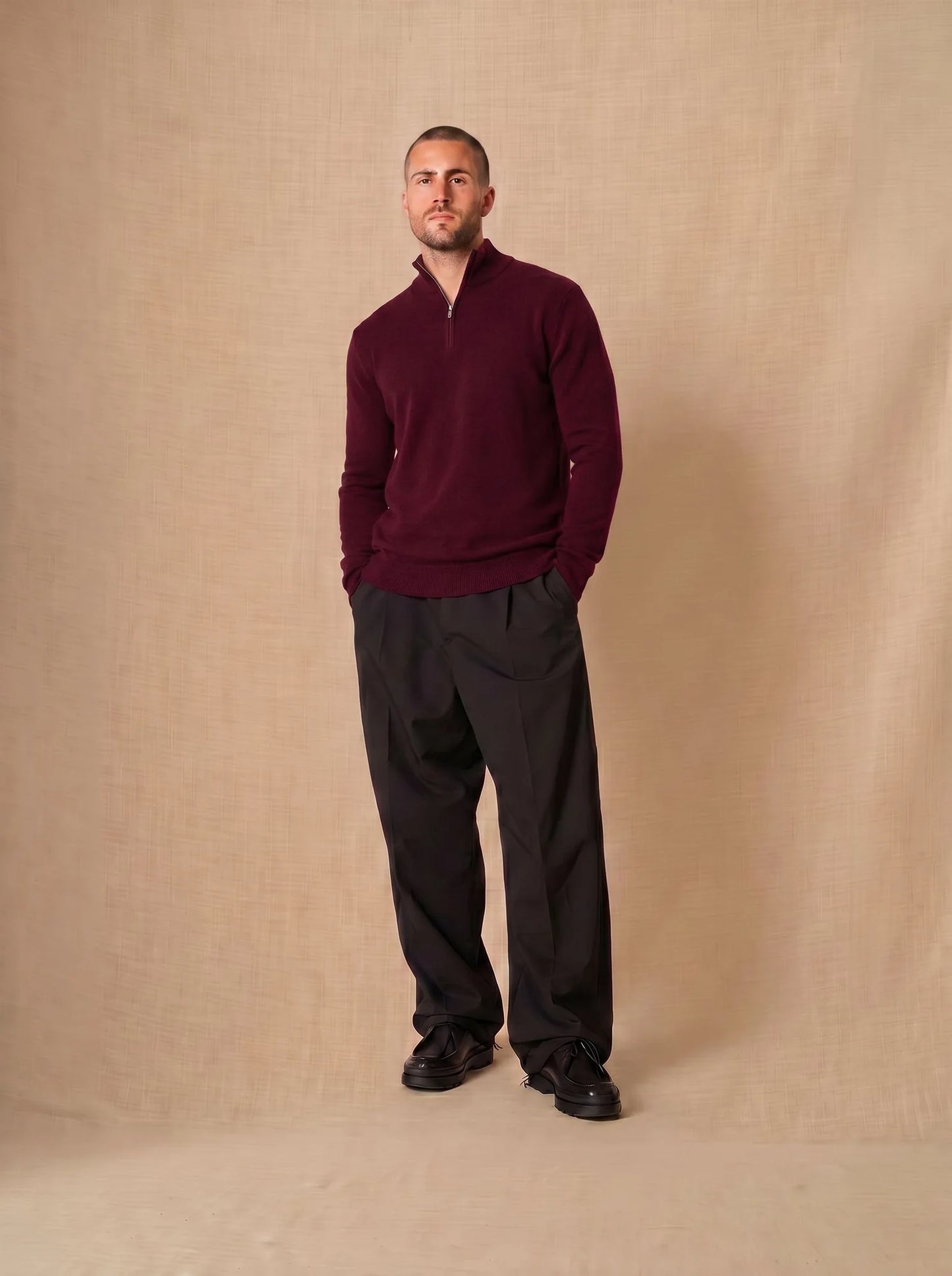 LUCAS sweater cuffed beanie burgundy