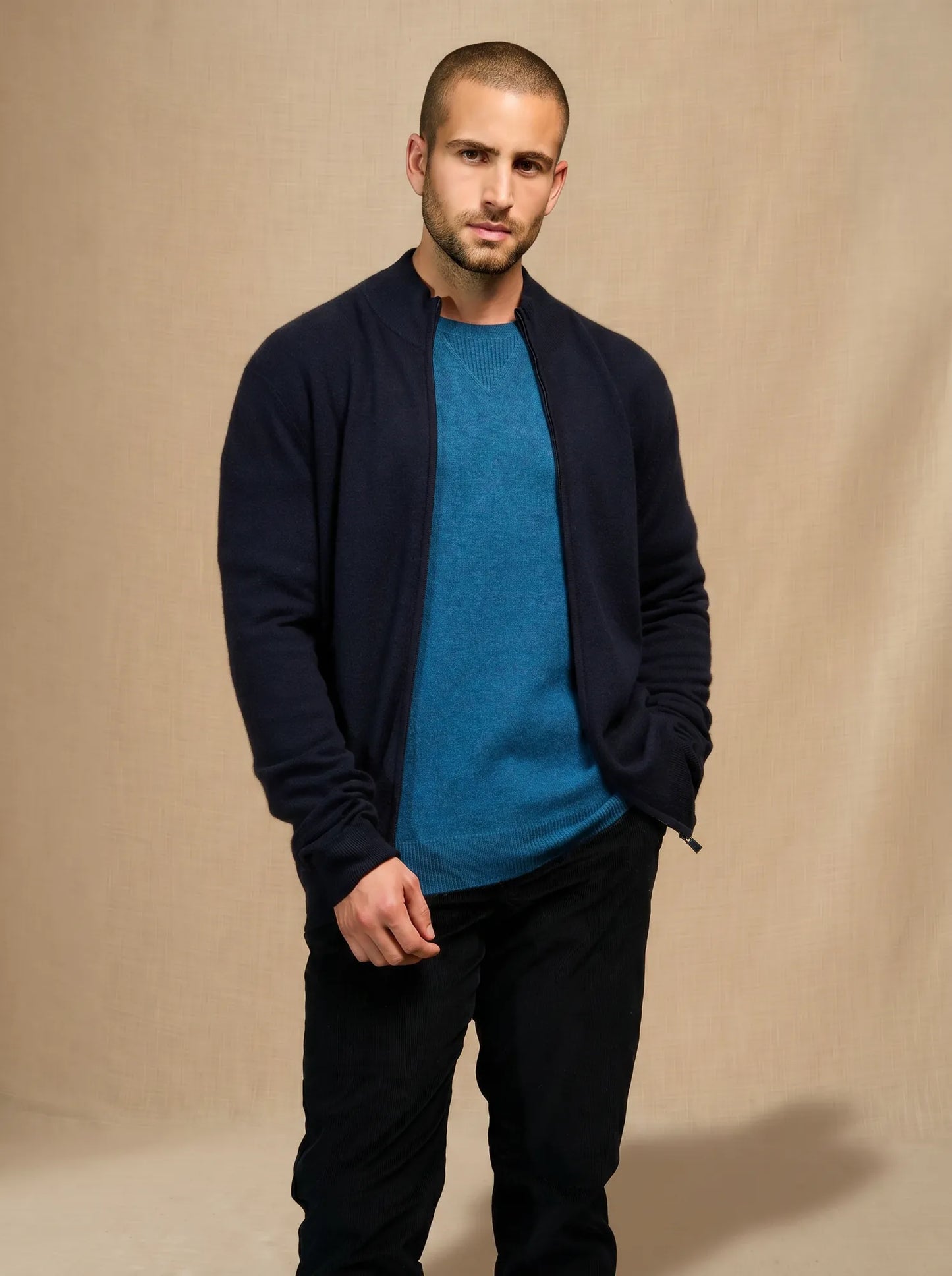 JULES vest zipped mock neck navy