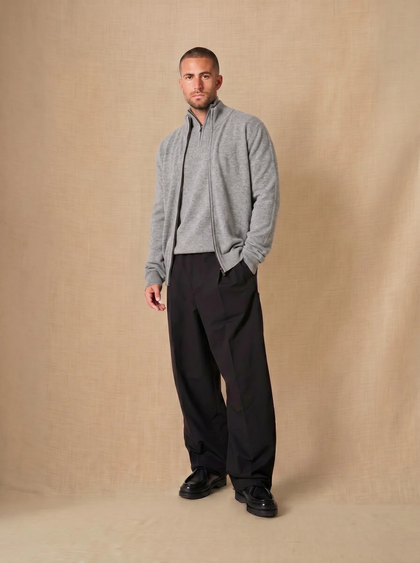 JULES vest zipped mock neck heather cloud