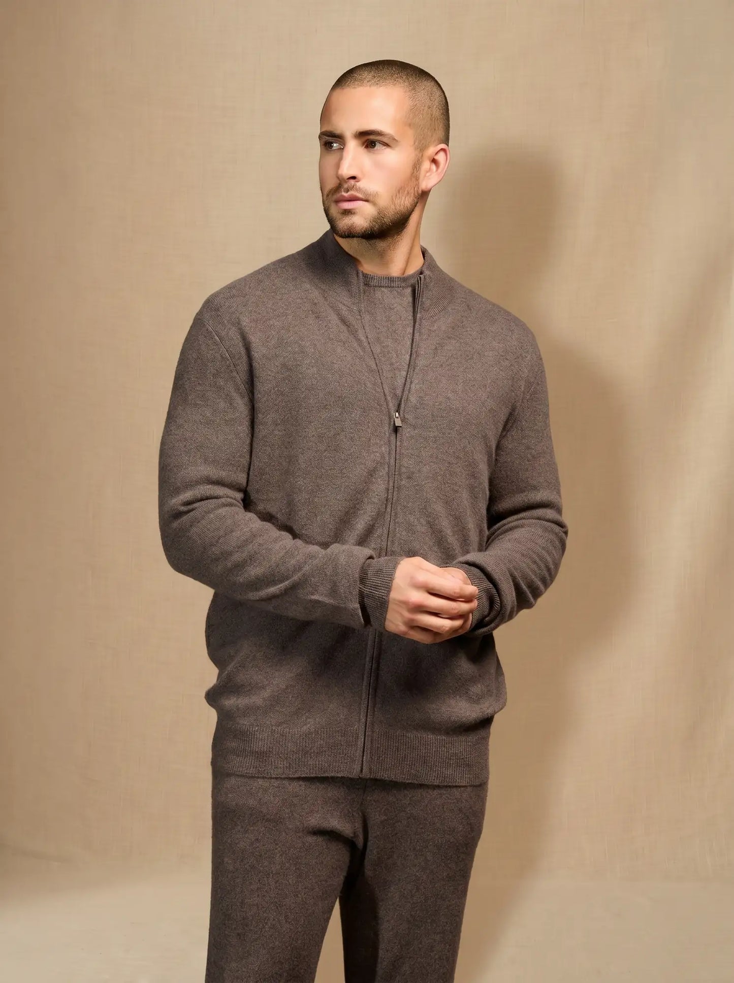 JULES vest zipped mock neck heather taupe