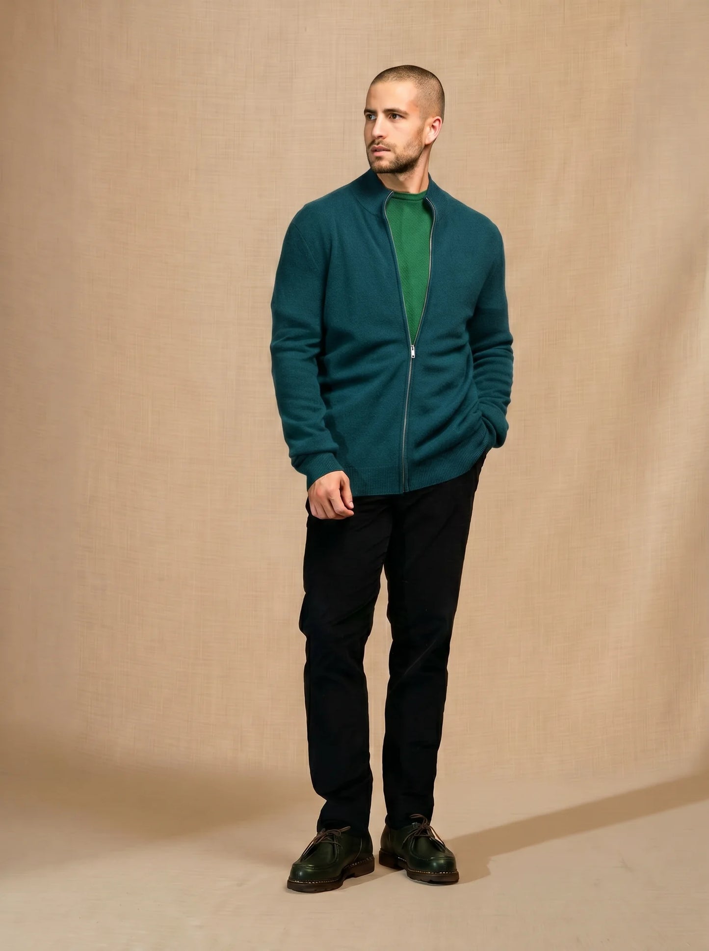 JULES vest zipped mock neck teal green