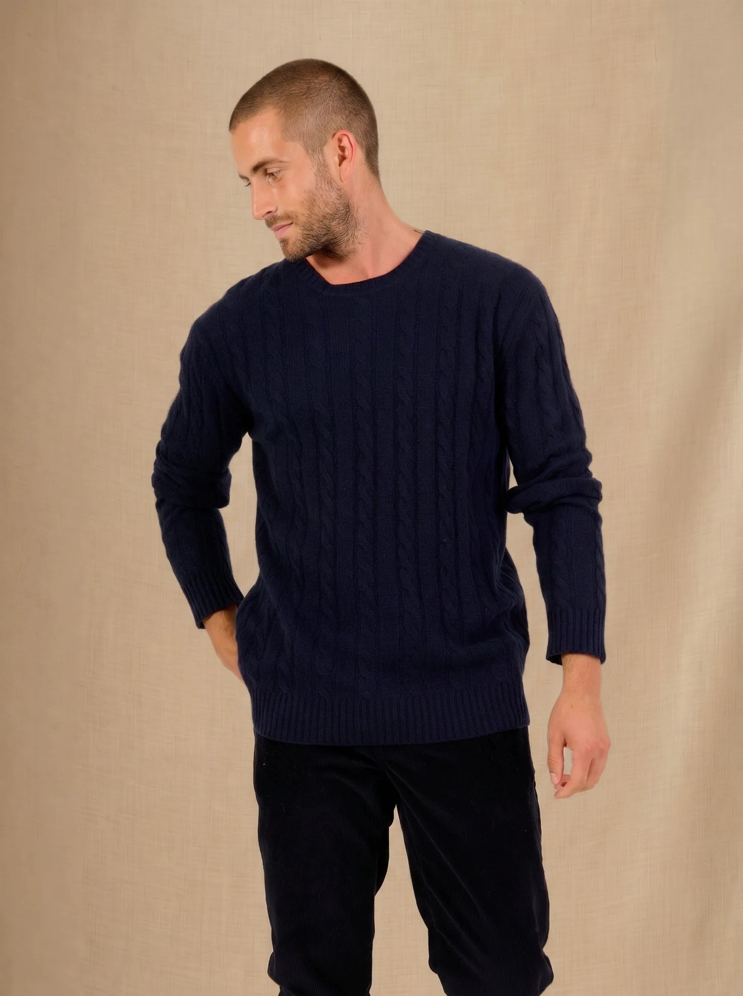 LUNARIO pullover rundhalsausschnitt 4-fädig marineblau