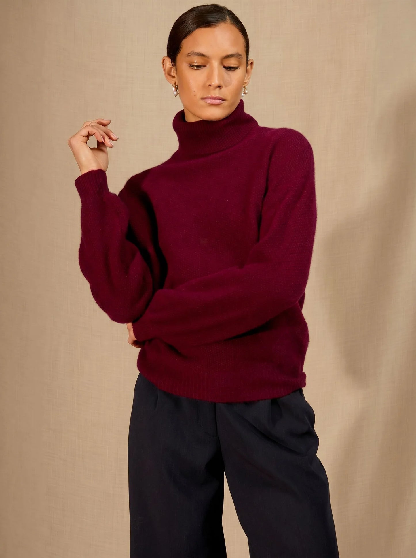 PEMBA pullover rollkragen 6-fädig bordeaux