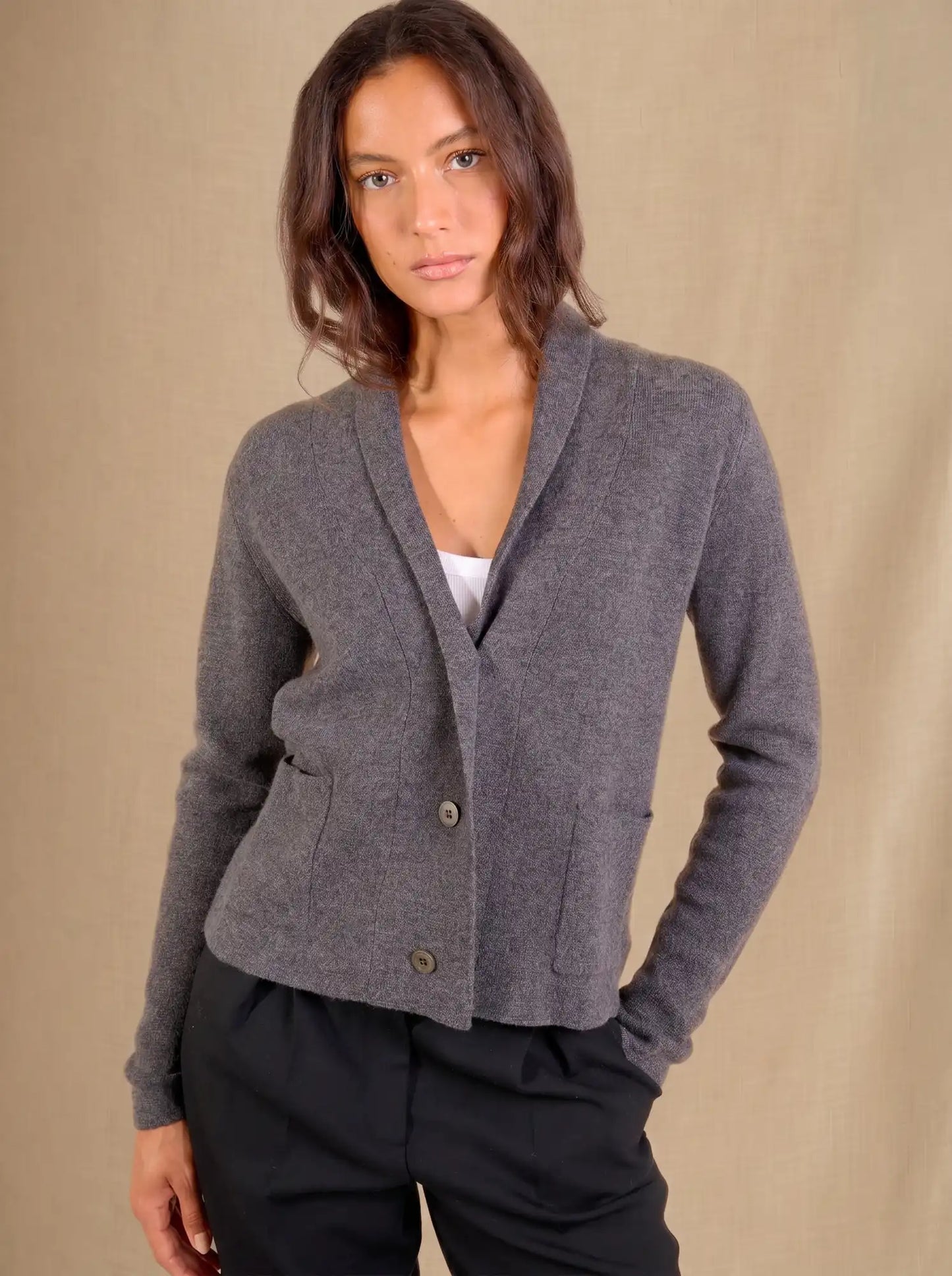 LUMIVIEL jacket buttoned shawl collar heather charcoal