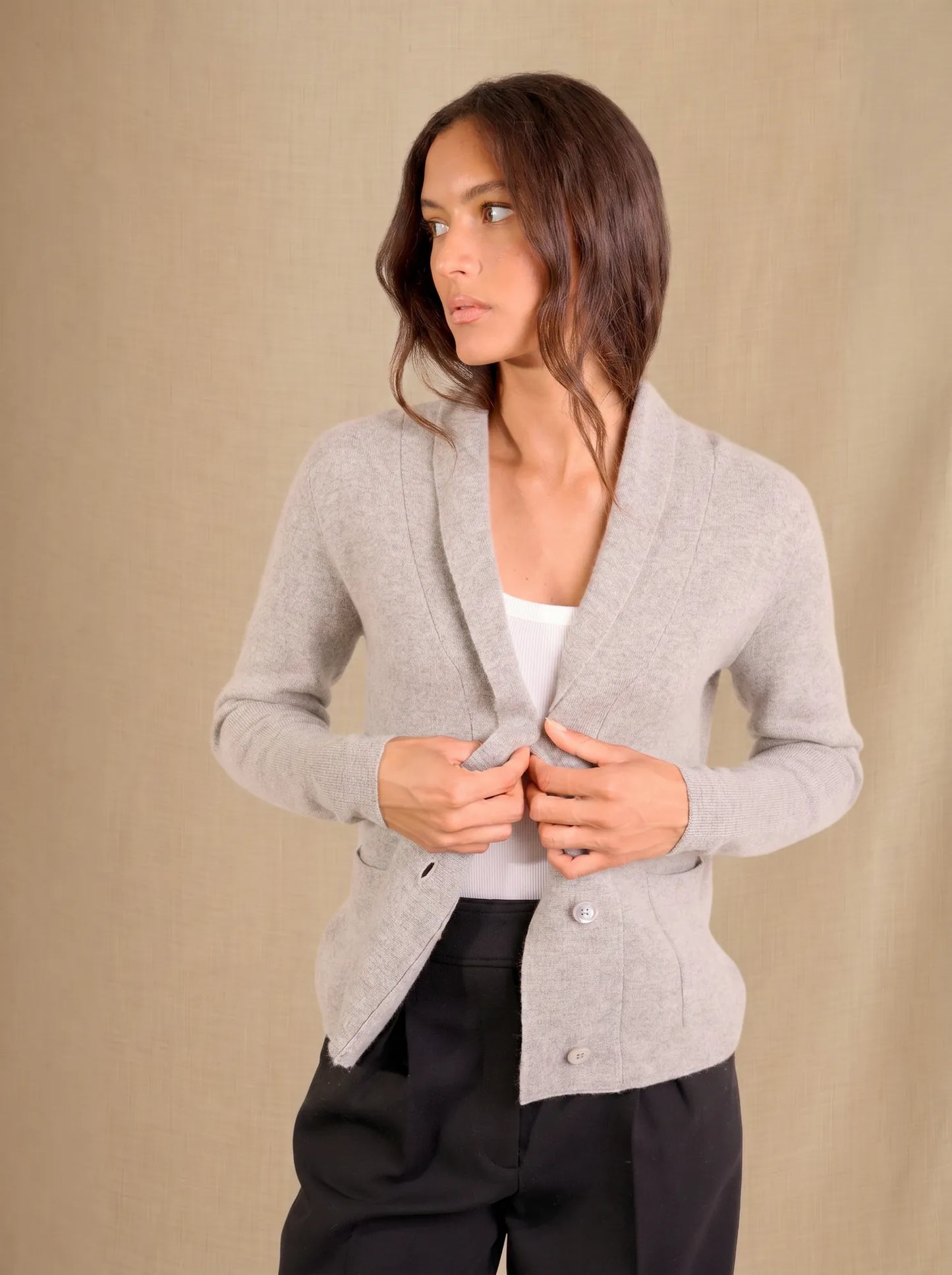 LUMIVIEL jacket buttoned shawl collar heather cloud