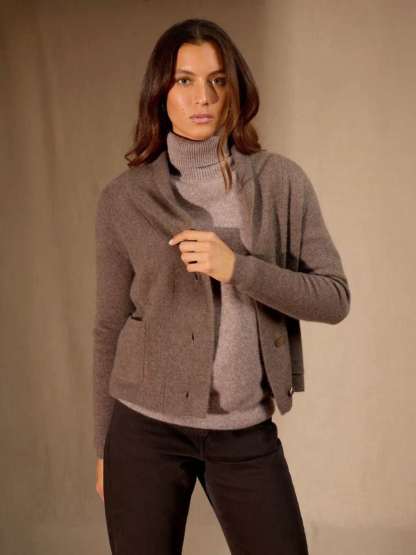 LUMIVIEL jacket buttoned shawl collar heather taupe