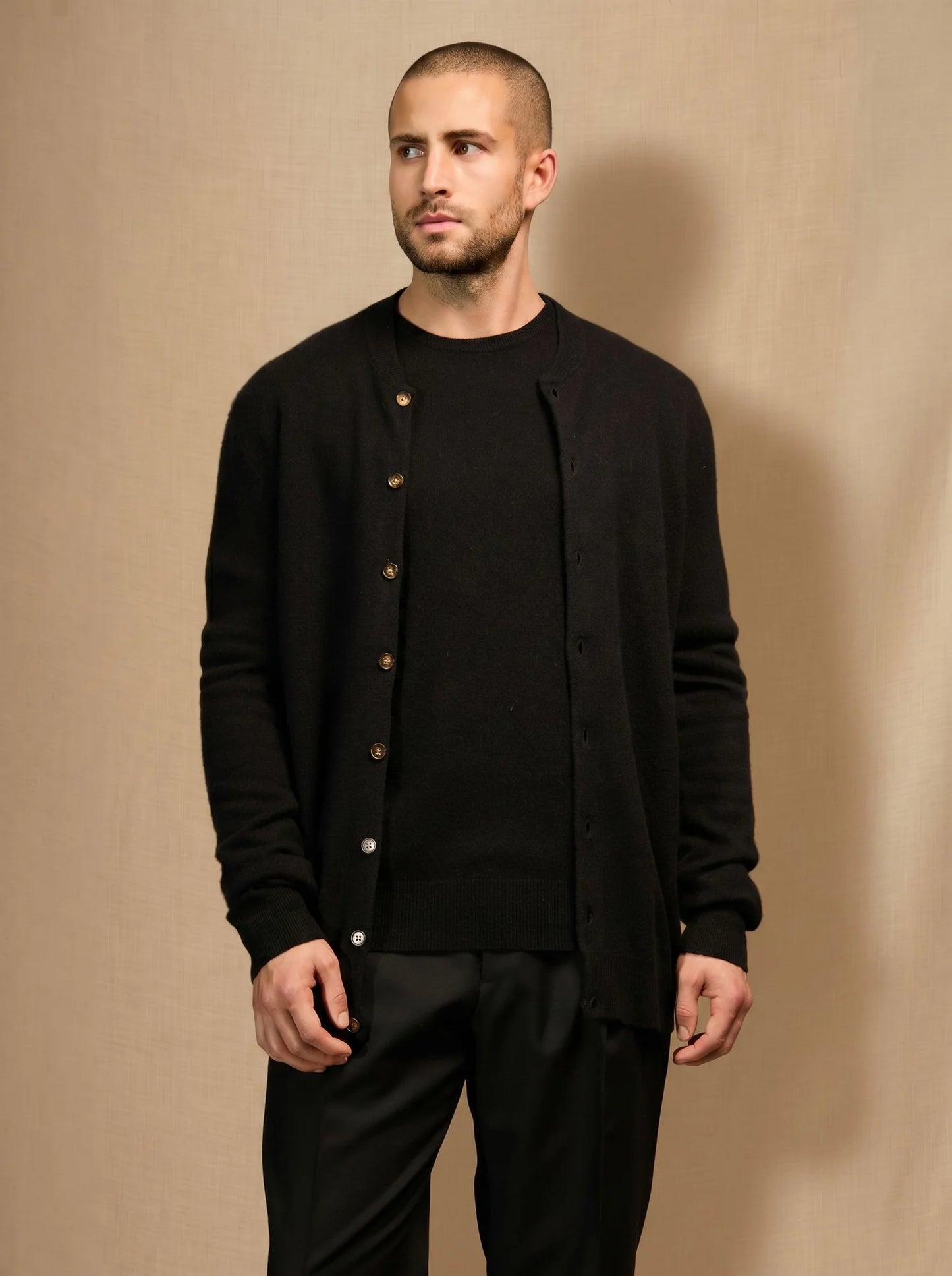 LOERIS strickjacke rundhalsausschnitt schwarz