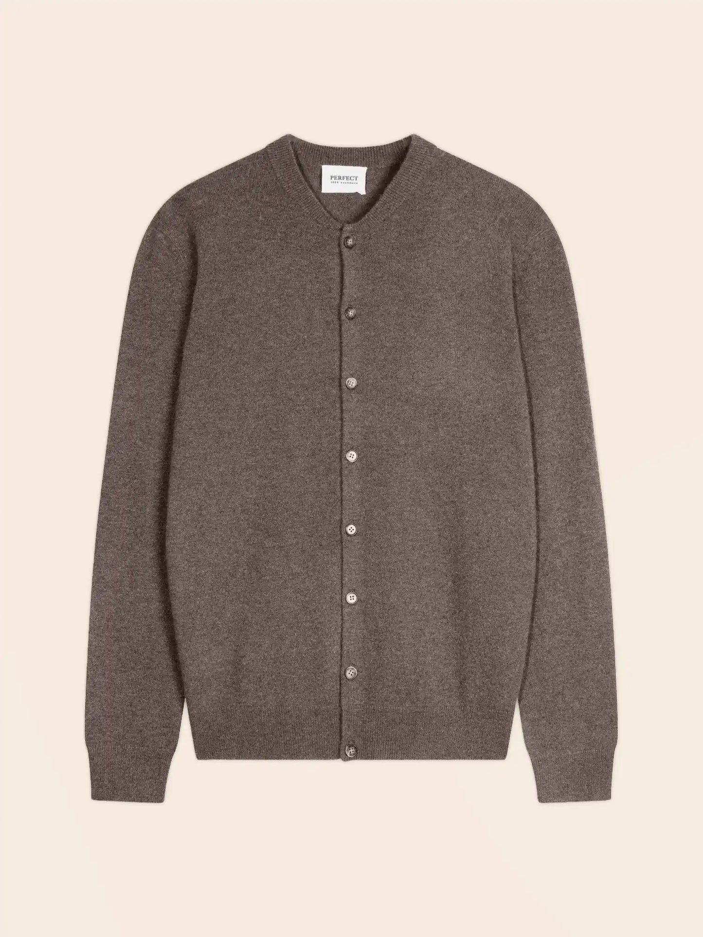LOERIS strickjacke rundhalsausschnitt taupe meliert