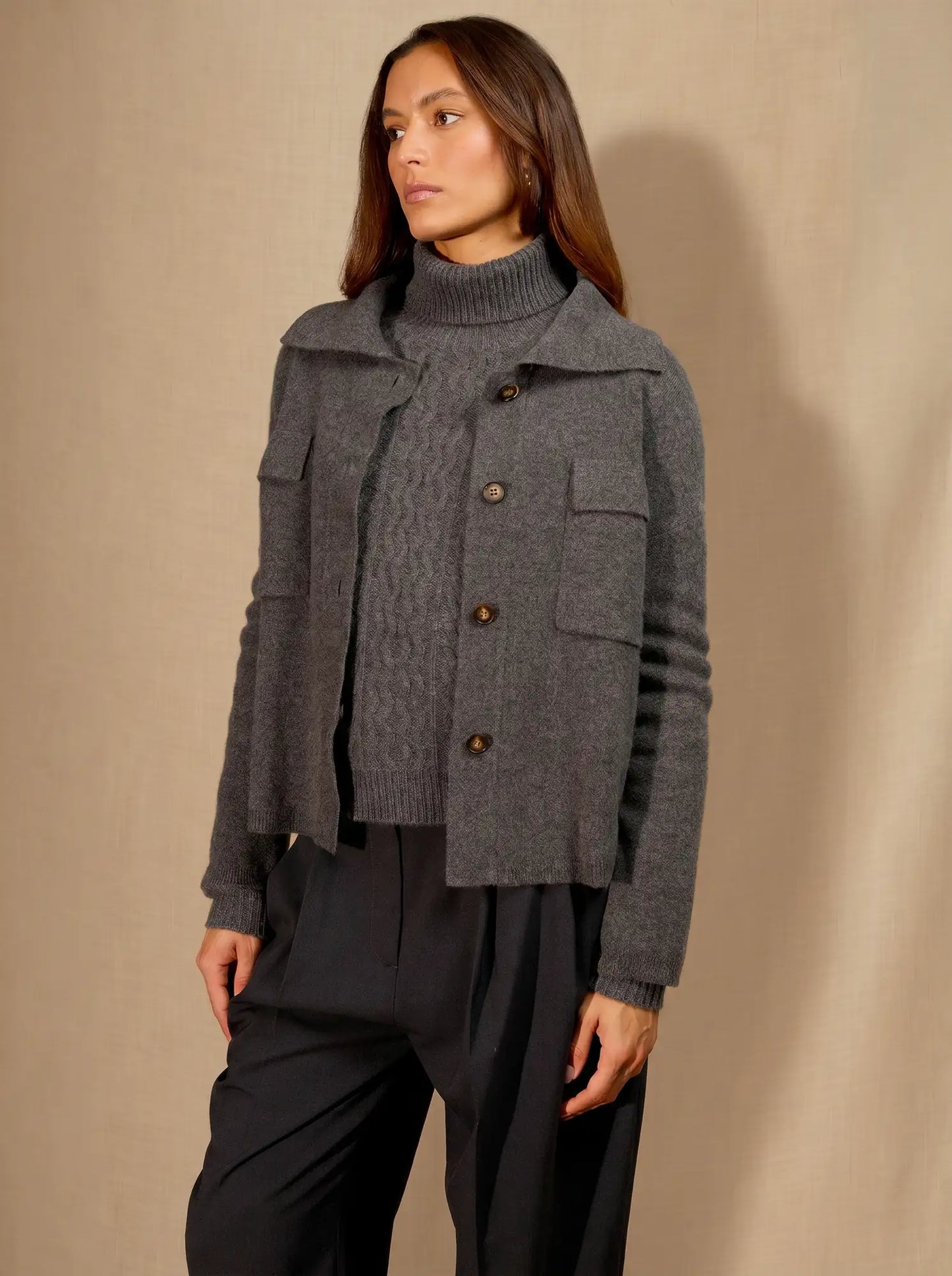 SOLIVRA jacket buttoned shirt collar heather charcoal