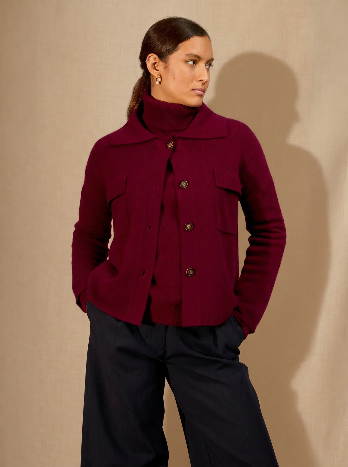 SOLIVRA jacket buttoned shirt collar burgundy