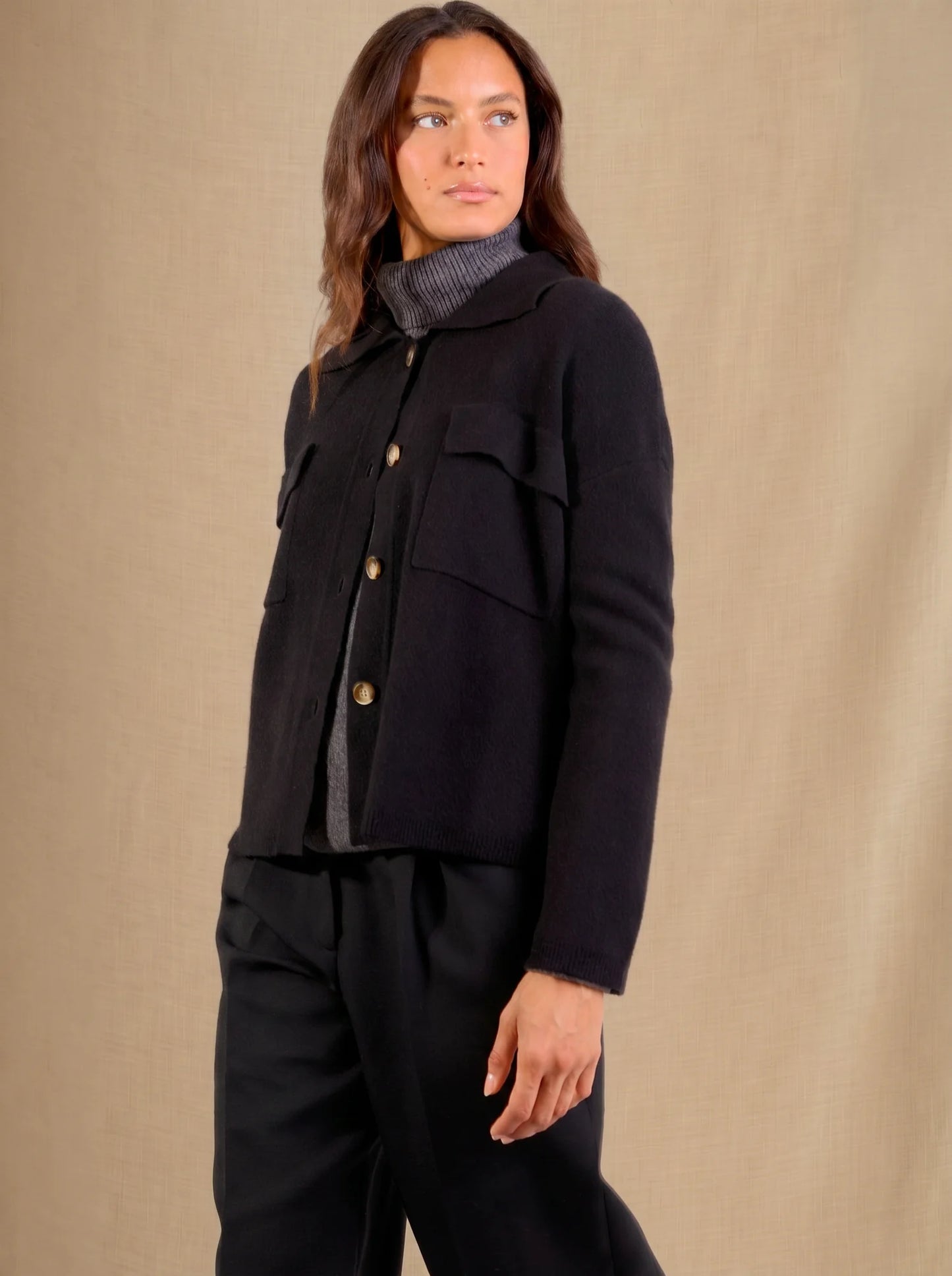 SOLIVRA jacket buttoned shirt collar black