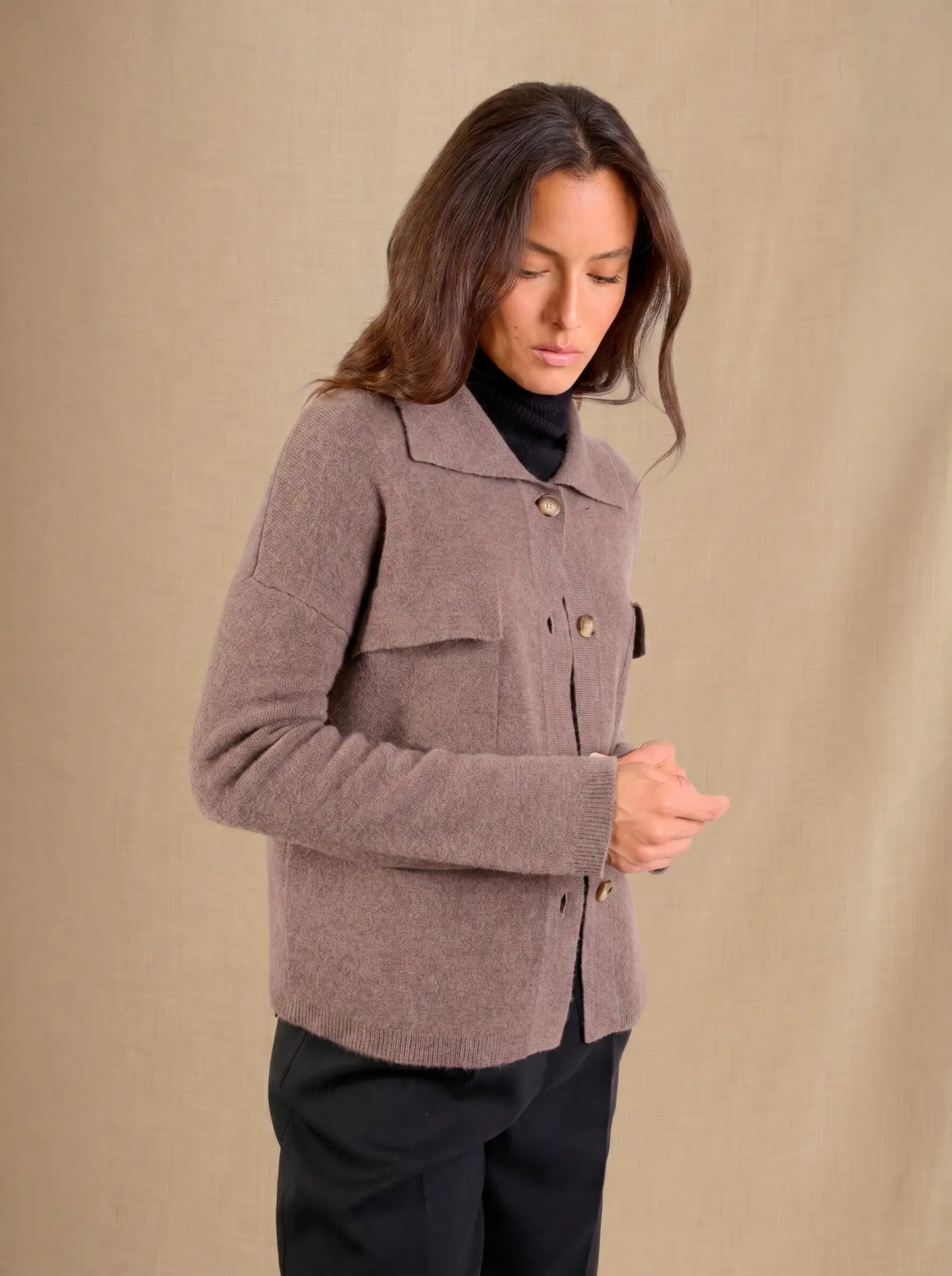 SOLIVRA jacket buttoned shirt collar heather taupe