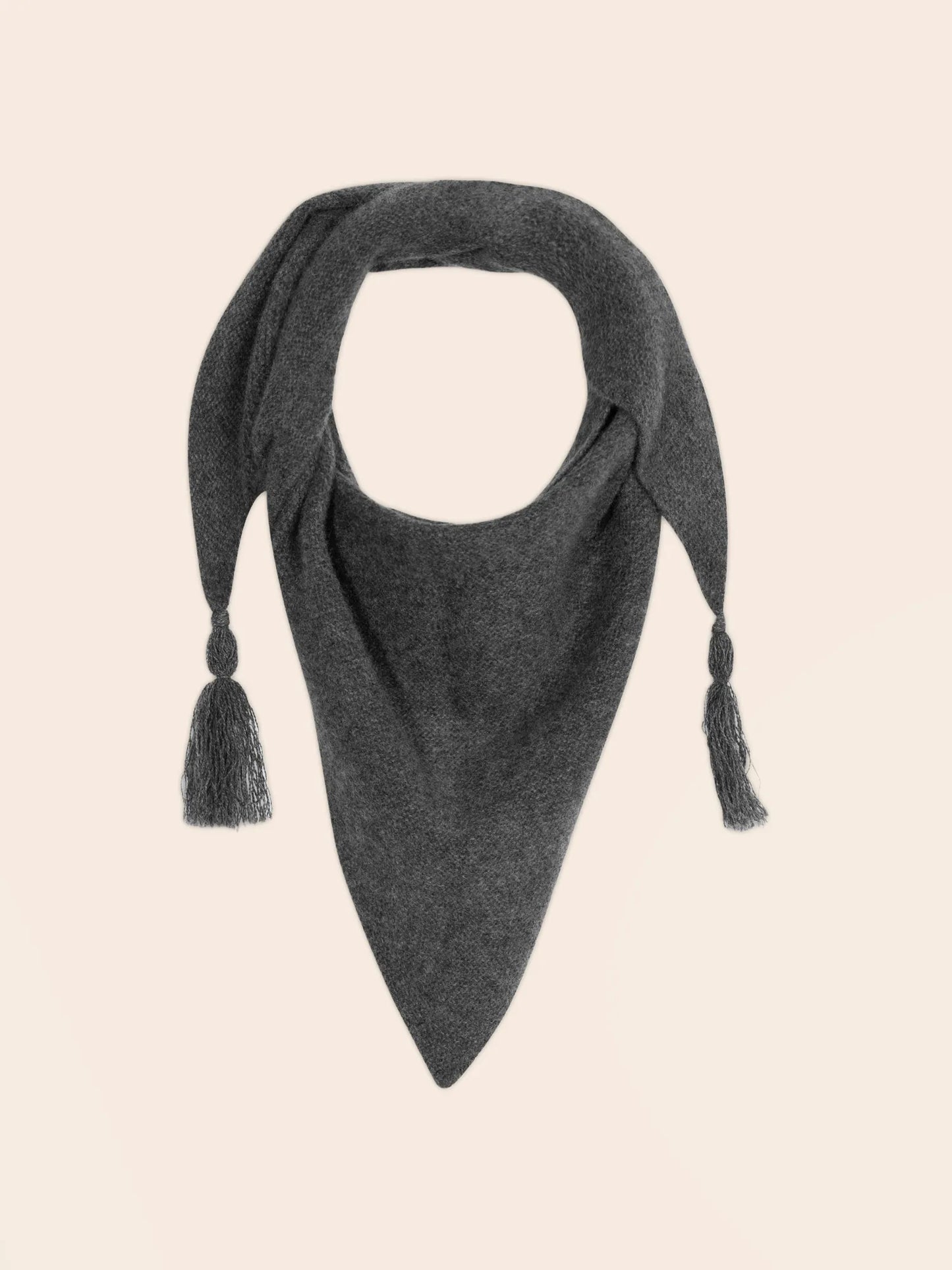 CONDEIXA scarf triangle with fringed 4 ply heather charcoal