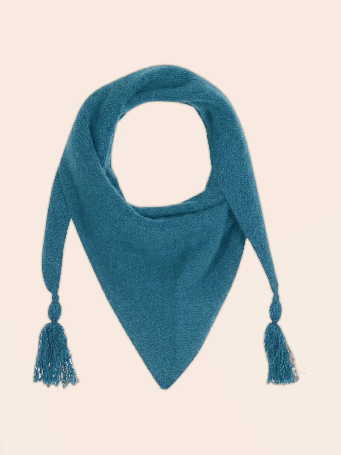 CONDEIXA scarf triangle with fringed 4 ply heather teal