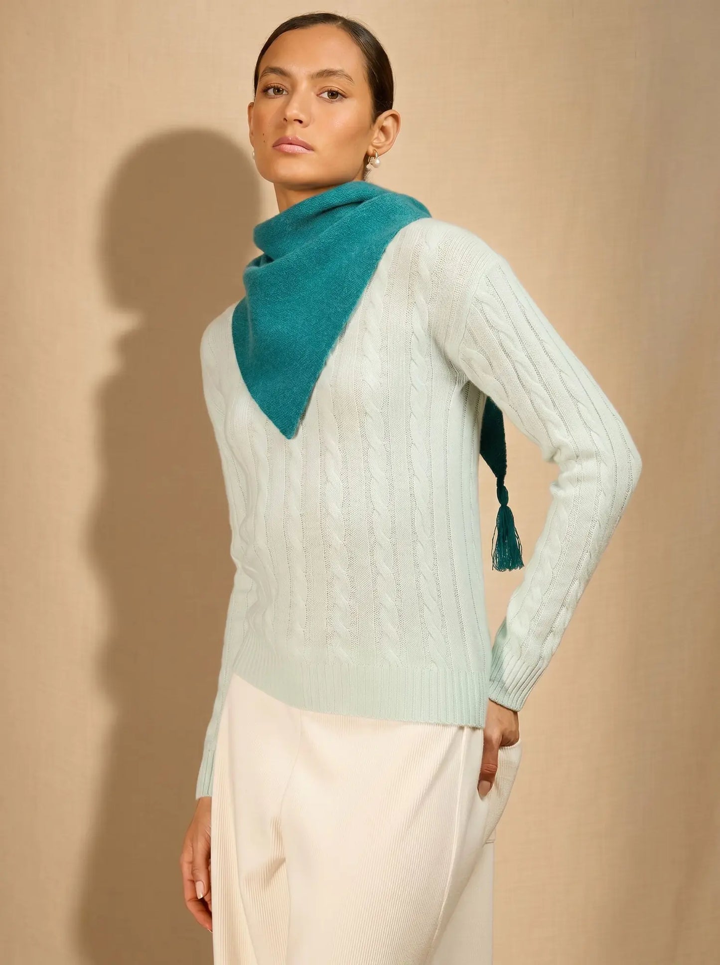 CONDEIXA scarf triangle with fringed 4 ply heather teal