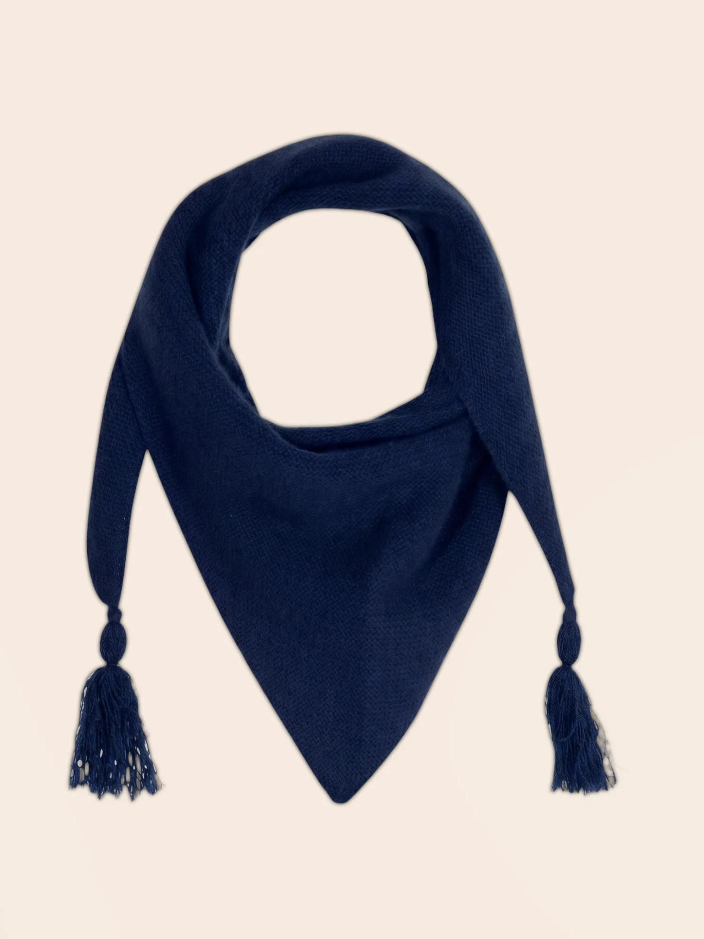 CONDEIXA scarf triangle with fringed 4 ply navy