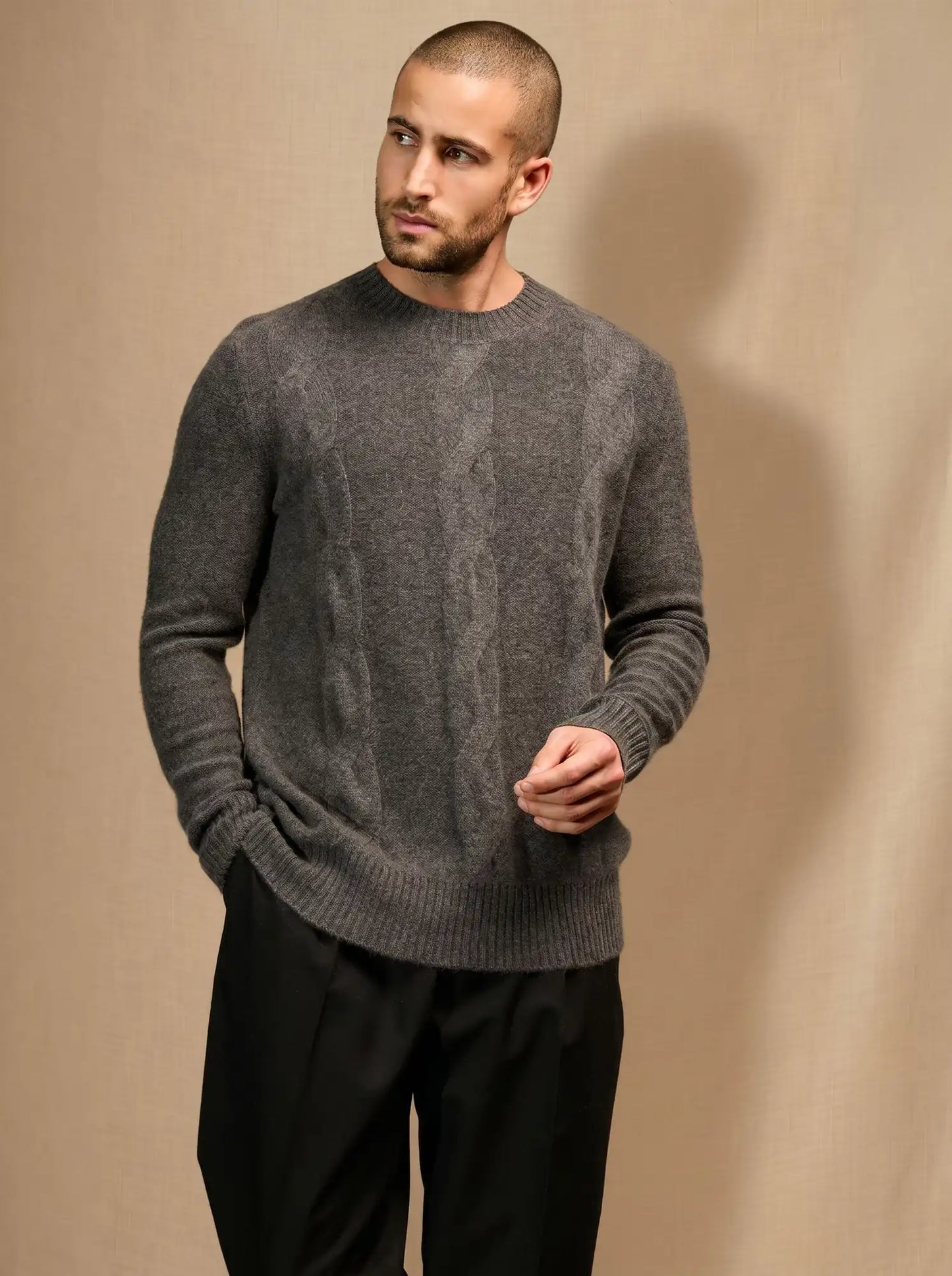 TEMBA pullover rundhalsausschnitt 4-fädig anthrazit meliert
