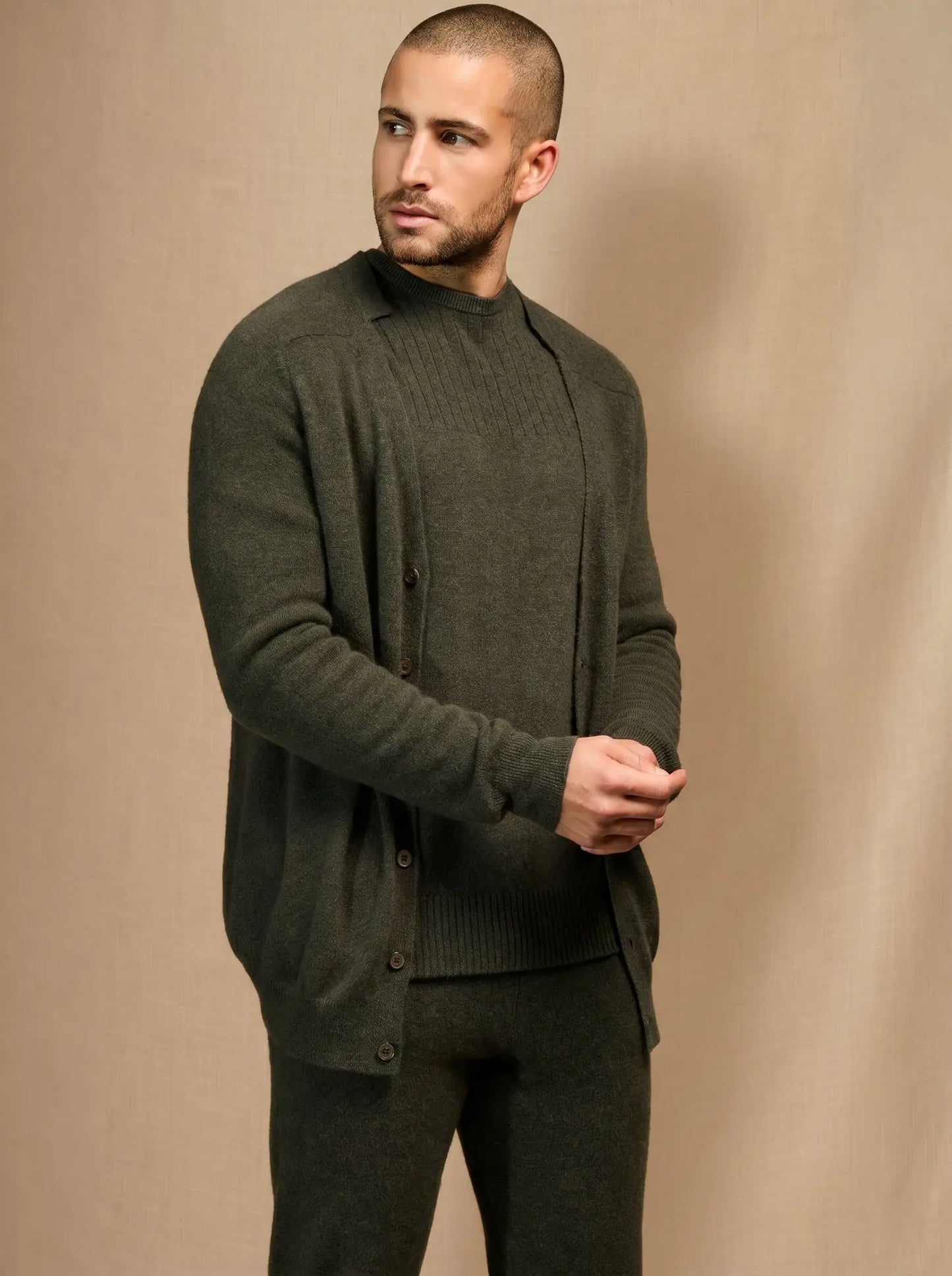 HAYFIELD cardigan v-neck heather khaki
