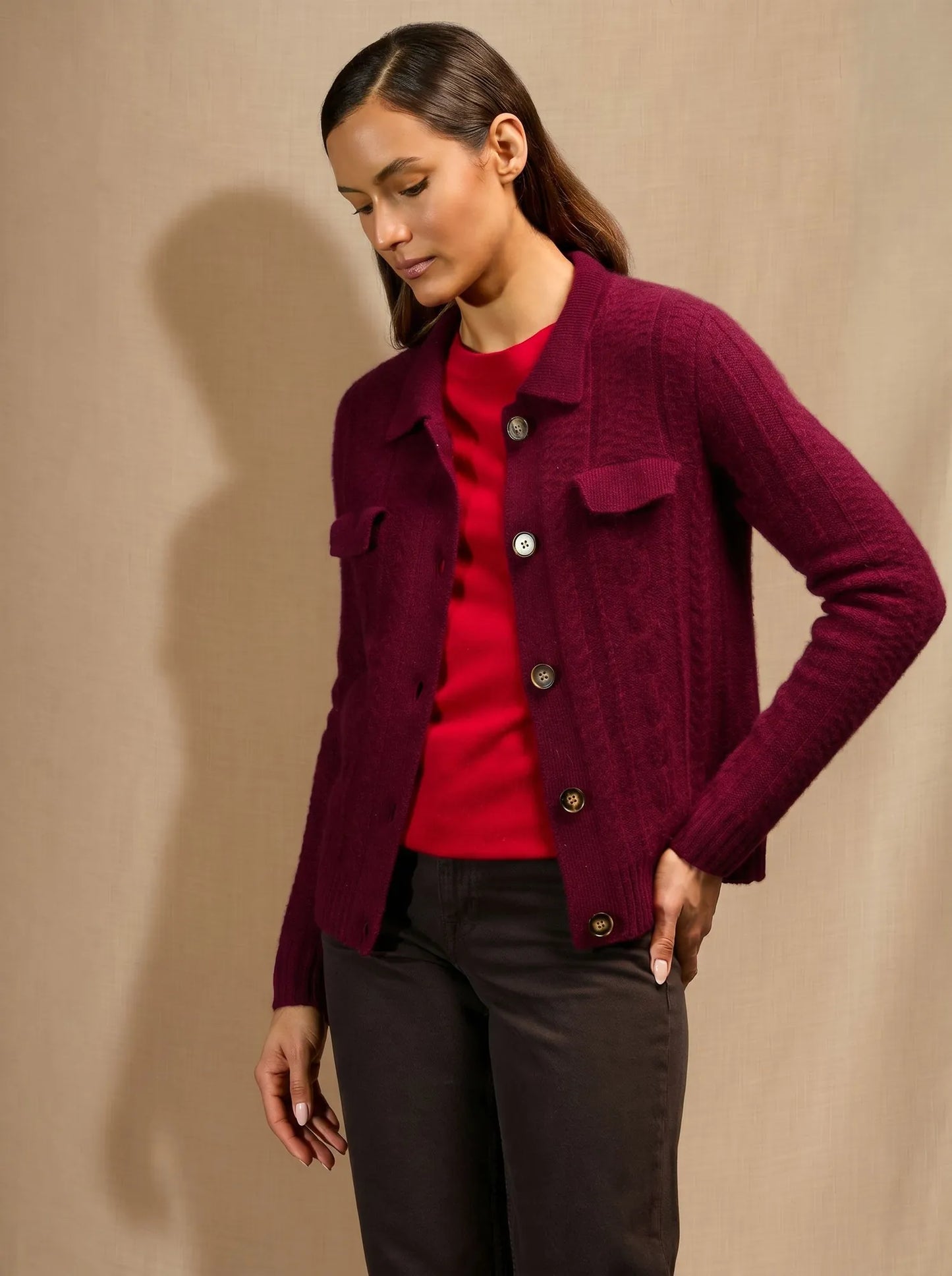 FRIUME jacket buttoned shirt collar 6 ply burgundy