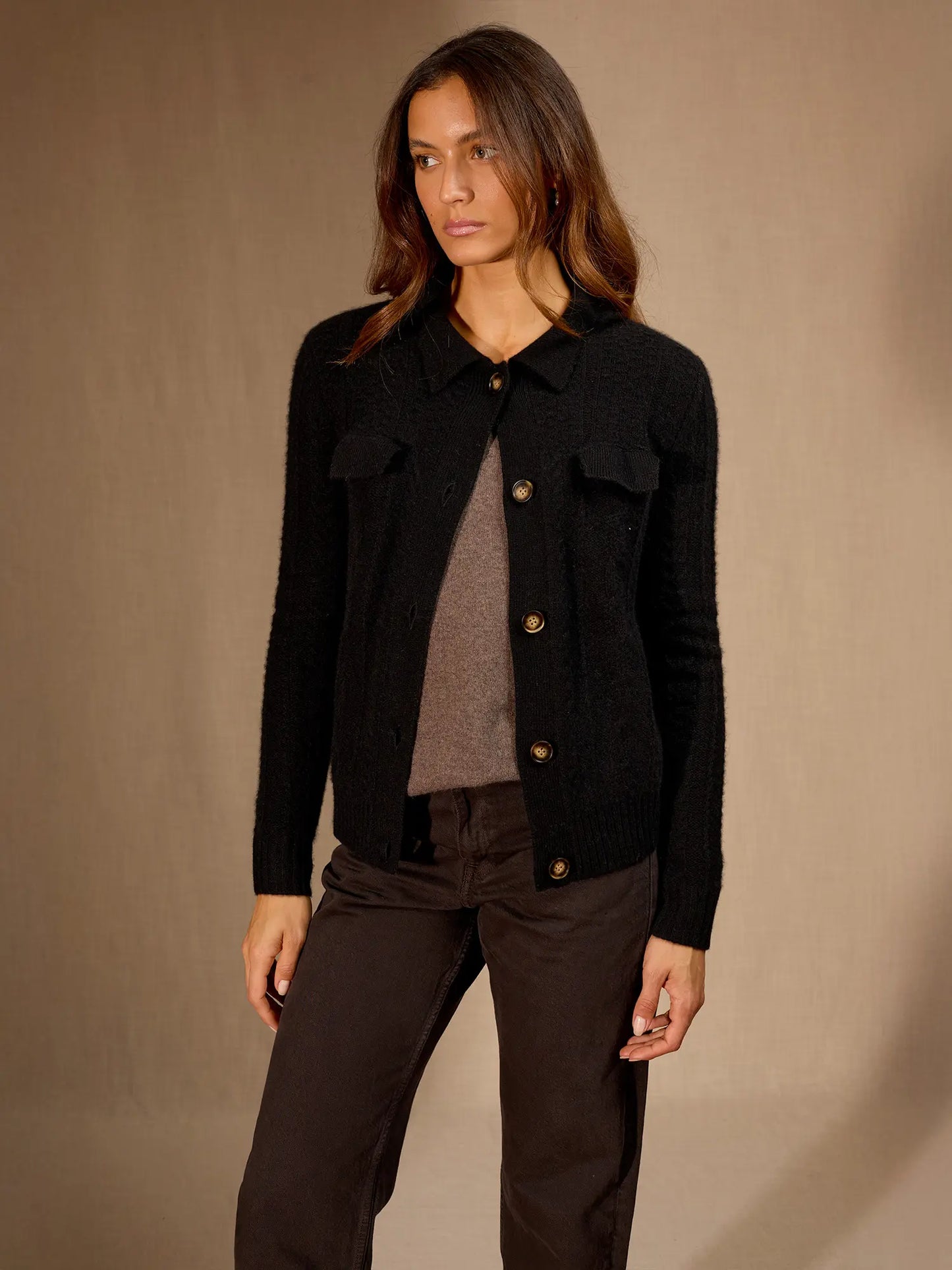 FRIUME jacket buttoned shirt collar 6 ply black