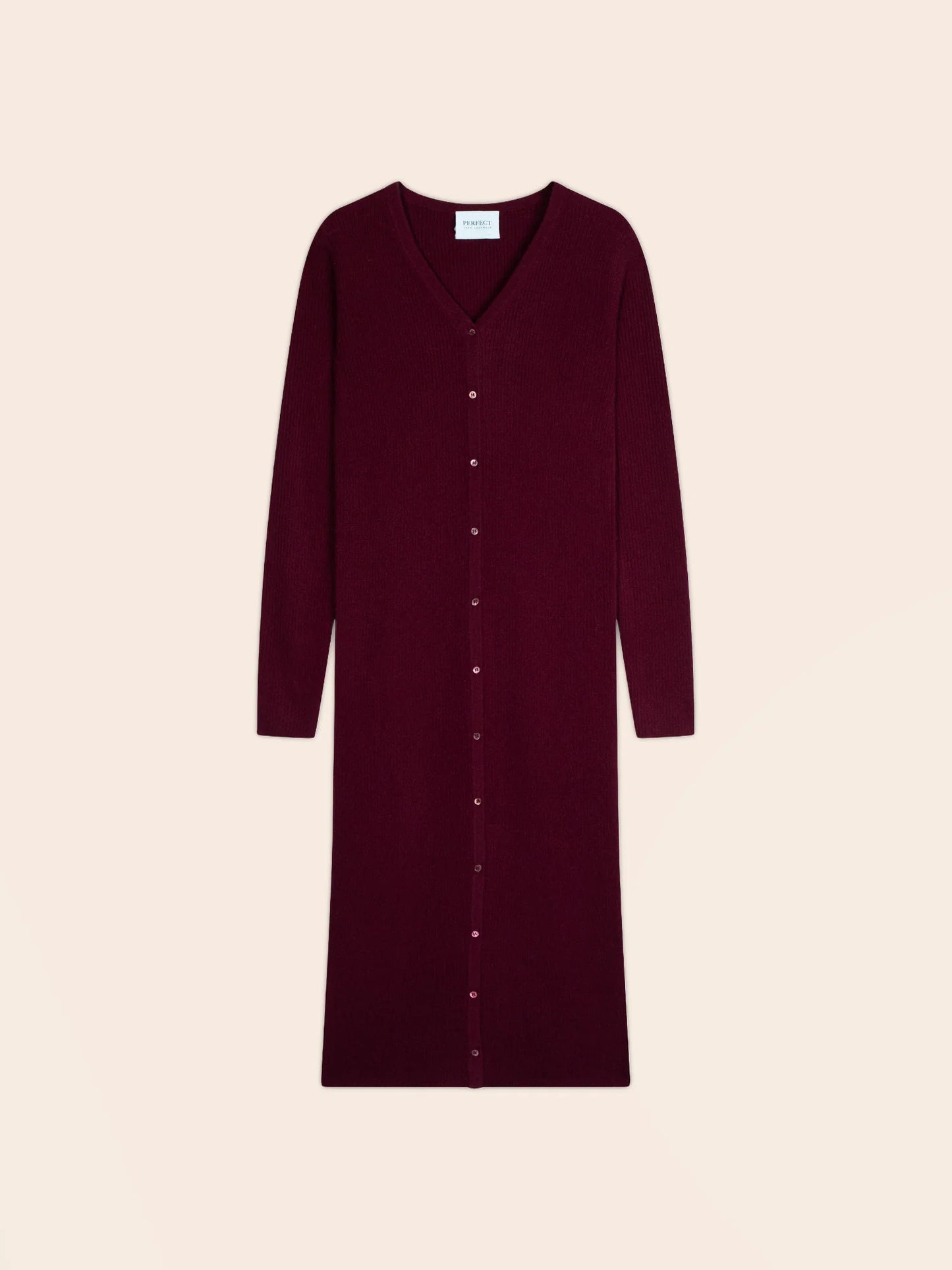 MARIA kleid geknöpft v-ausschnitt bordeaux