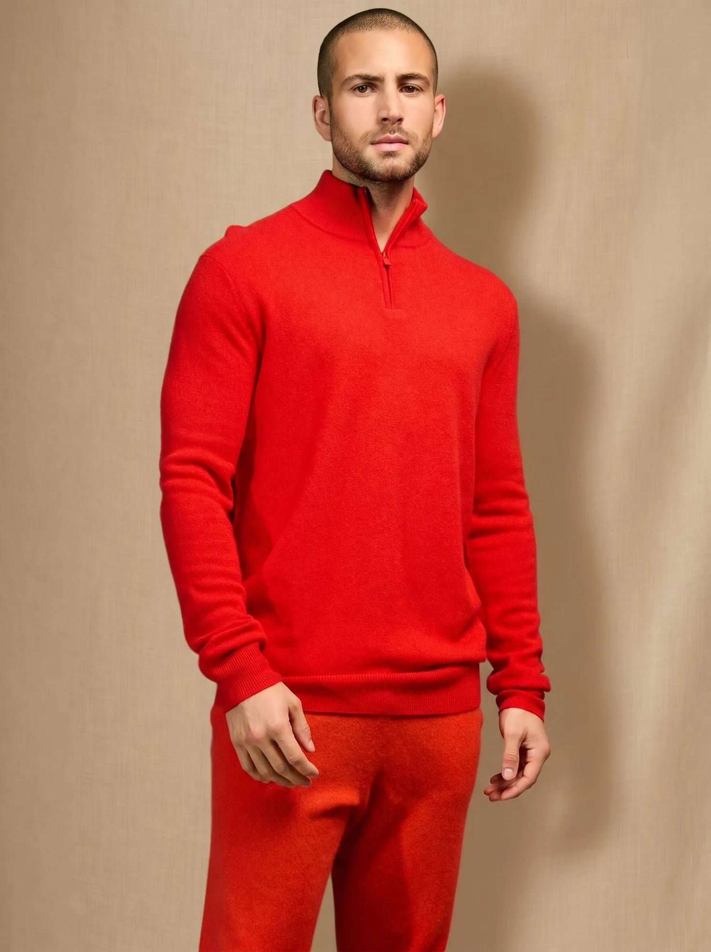 GREG sweater cuffed beanie tomato