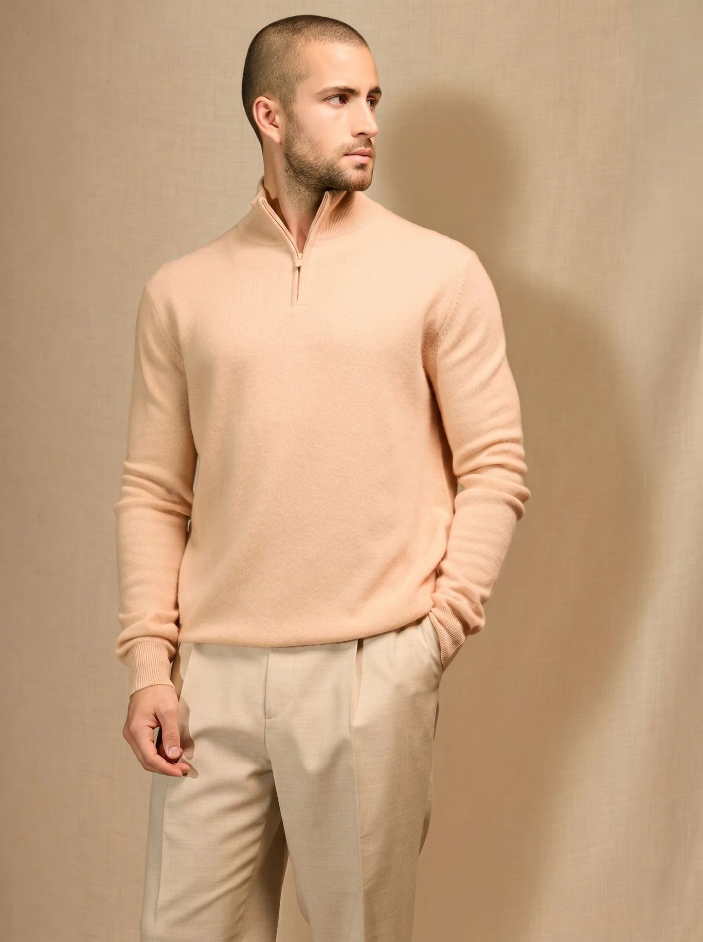 GREG sweater cuffed beanie beige