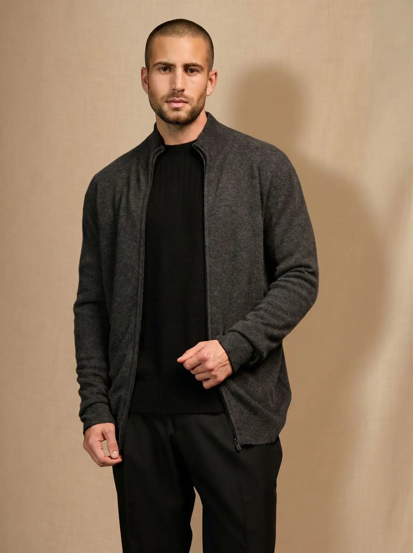 CODY vest zipped mock neck heather carbon
