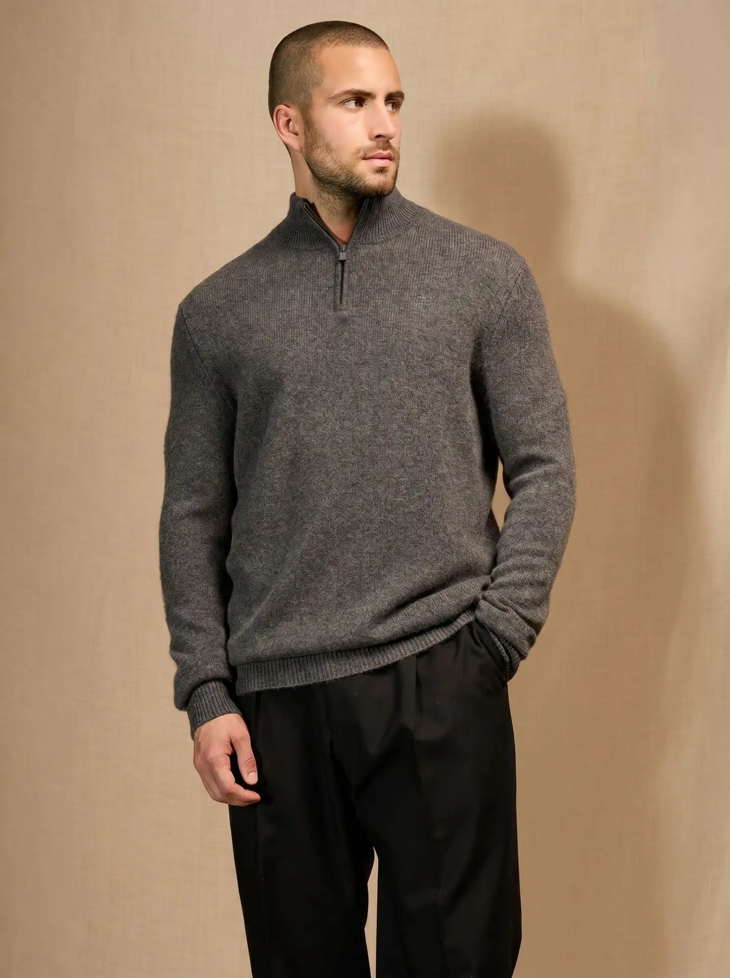 LOUIS sweater cuffed beanie 4 ply heather charcoal