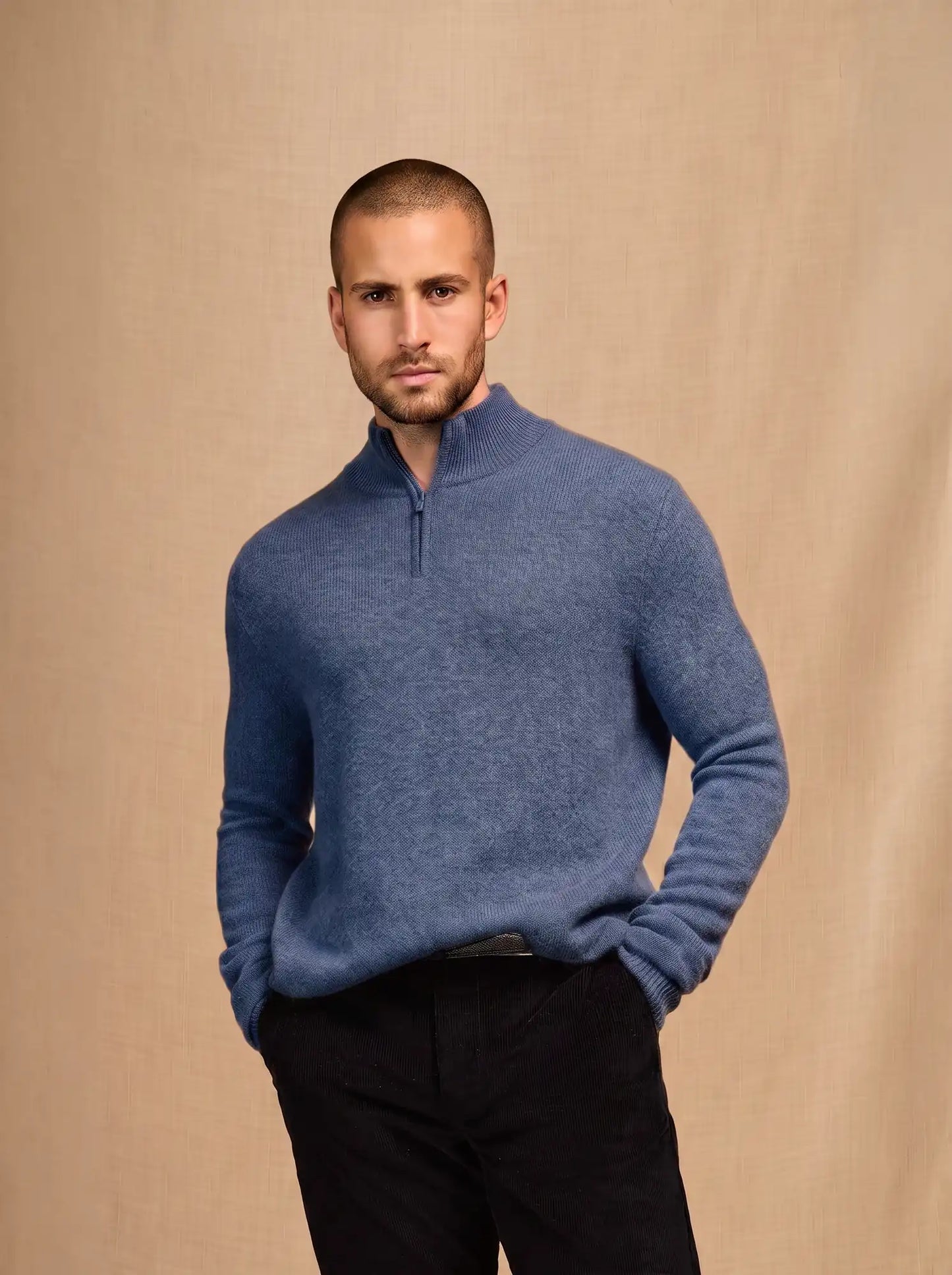 LOUIS sweater cuffed beanie 4 ply denim blue