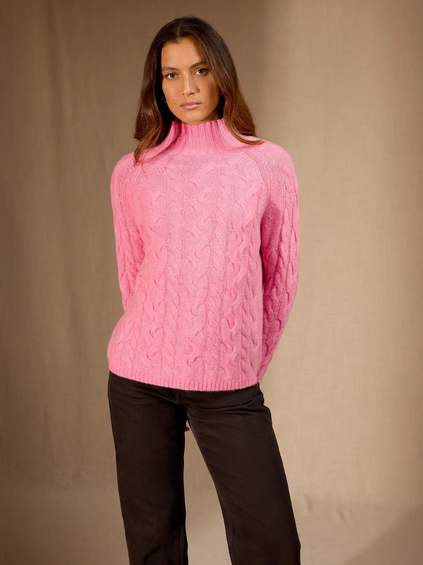 MAIREAD sweater mock neck 6 ply heather pink