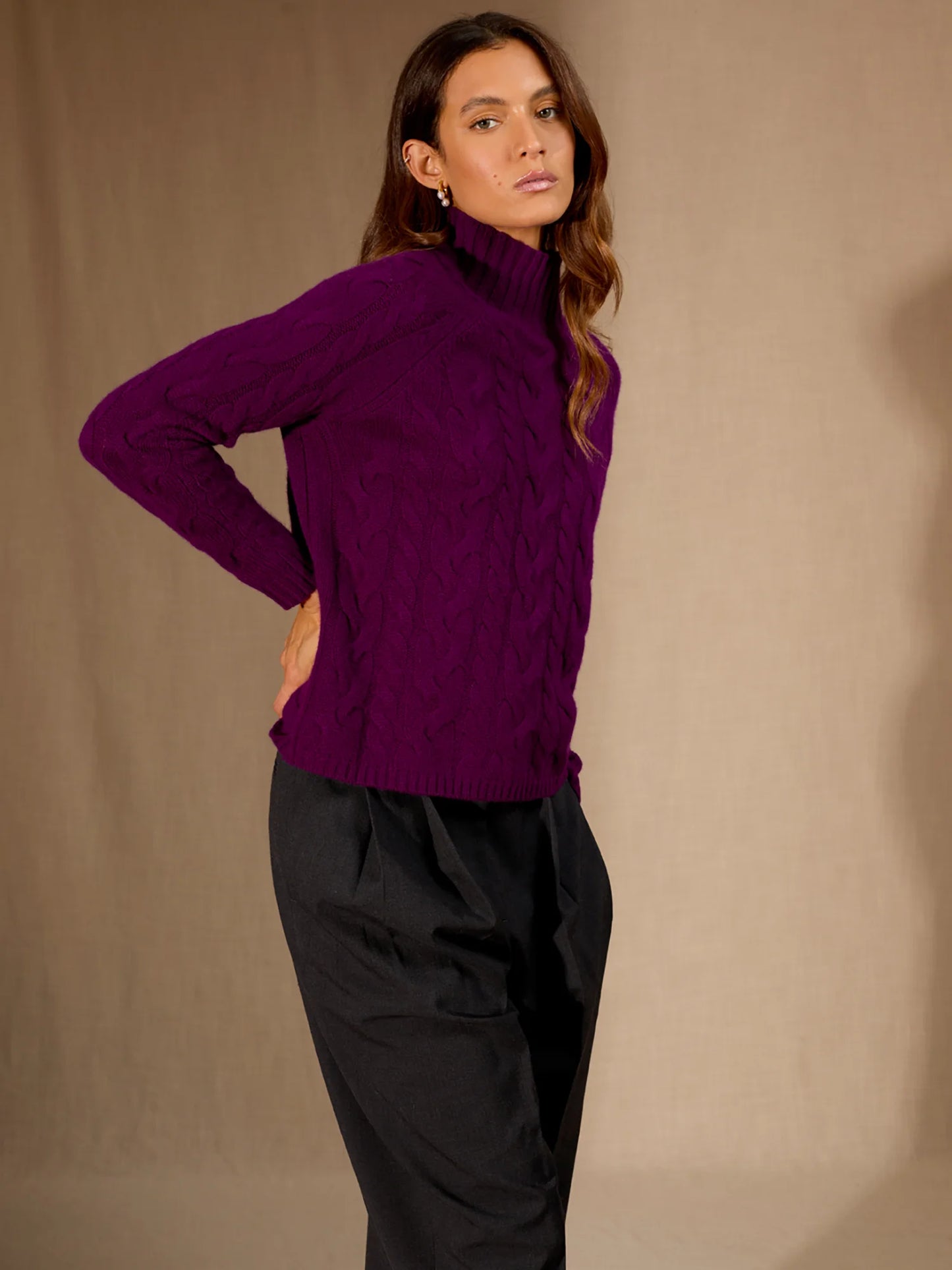 MAIREAD pullover stehkragen 6-fädig pflaume