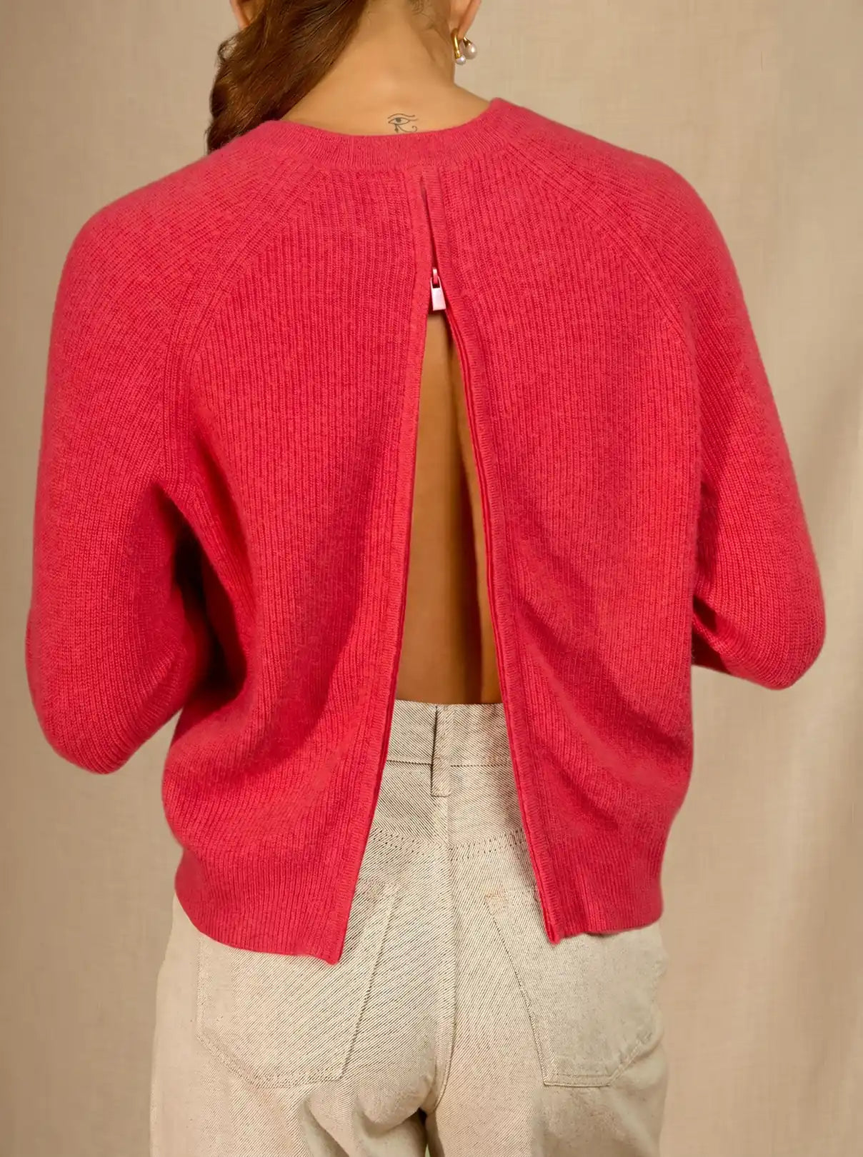 DEYRAN sweater crew neck zipped dos coral