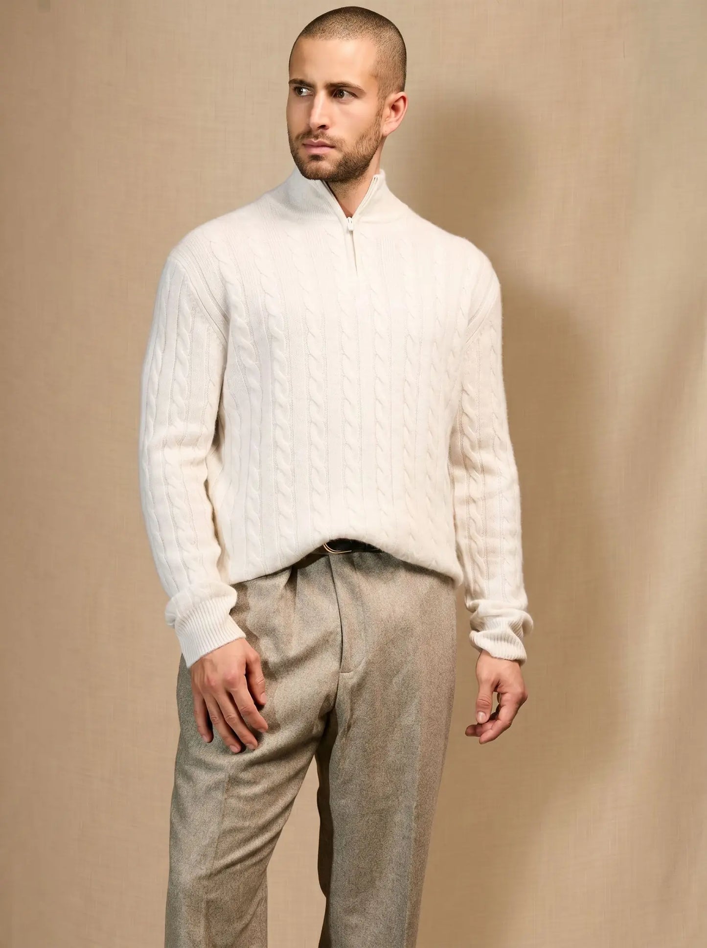 ELVIS sweater cuffed beanie 4 ply heather white