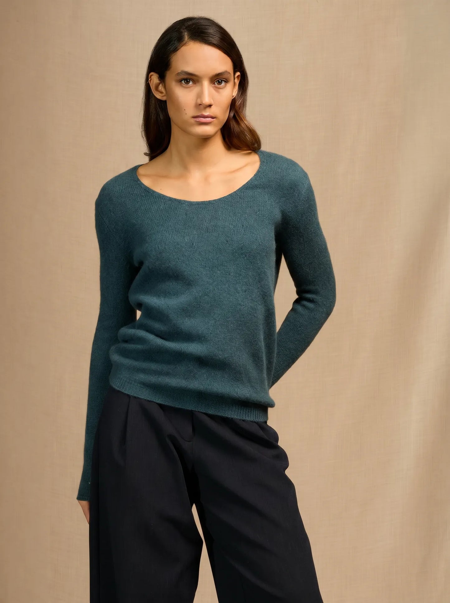 KELLEY sweater boat neck 4 ply heather teal green