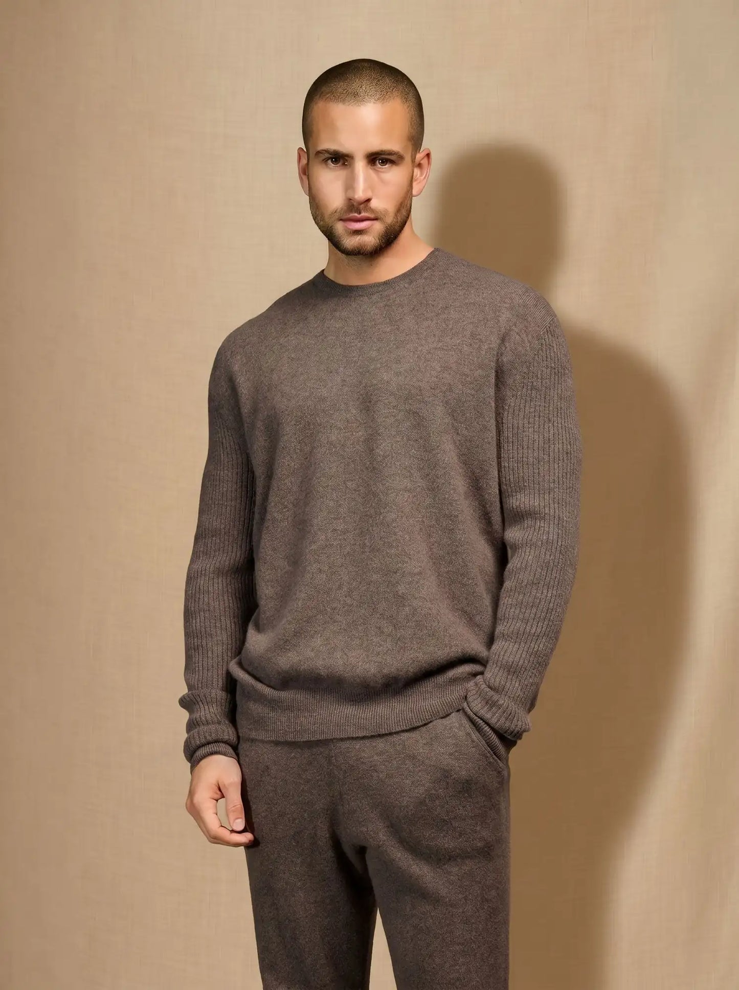 CRIS pullover rundhalsausschnitt taupe meliert