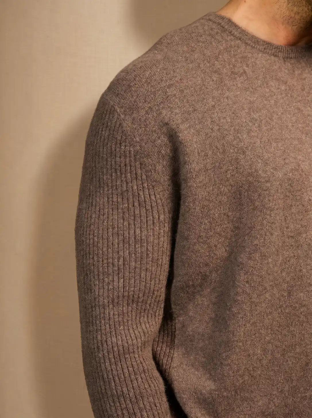 CRIS pullover rundhalsausschnitt taupe meliert