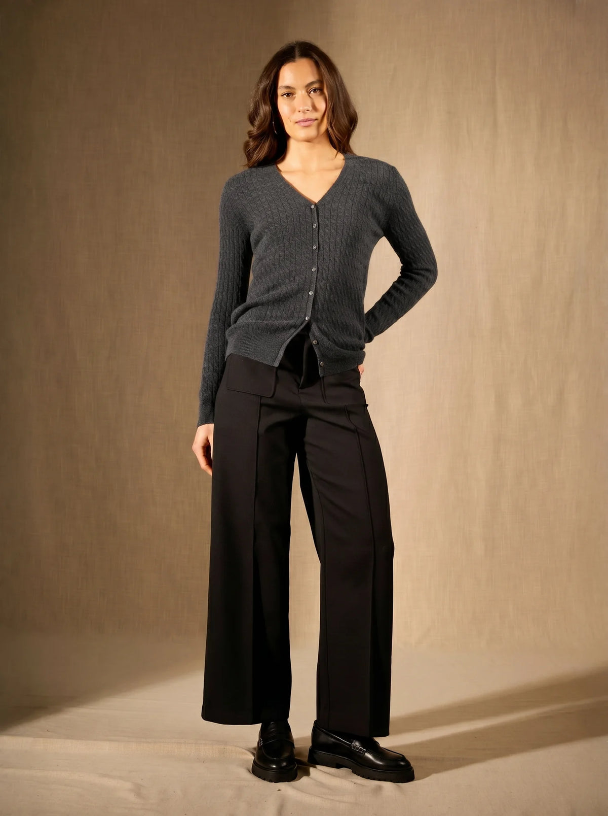 SERAPHINA Cardigan Col V Anthracite Chiné
