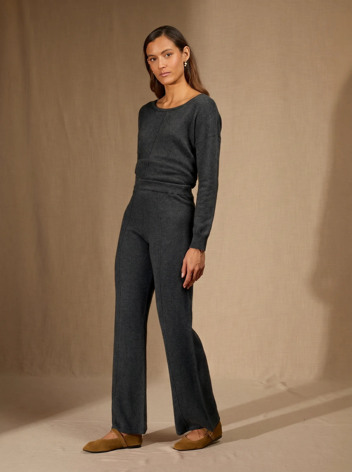 ELOA Pantalon Large Anthracite Chiné