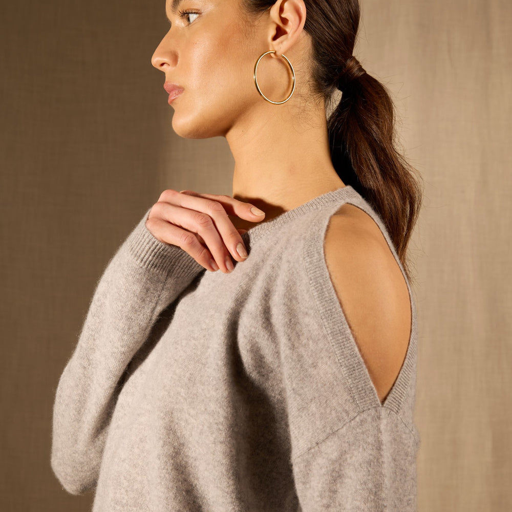 poka pull col rond fentes épaules nuage chiné 100% cachemire