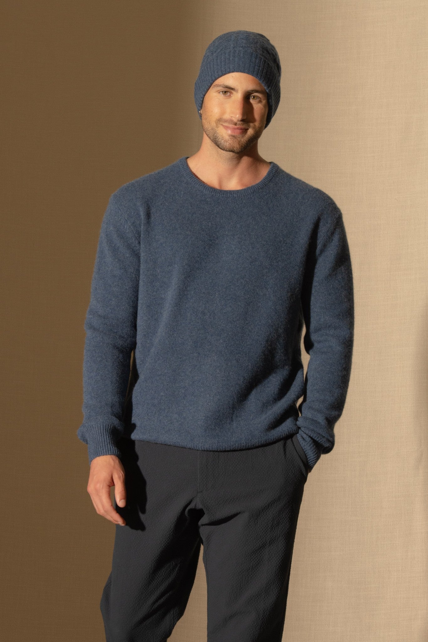 popi bonnet 4 fils océan chiné 100% cachemire