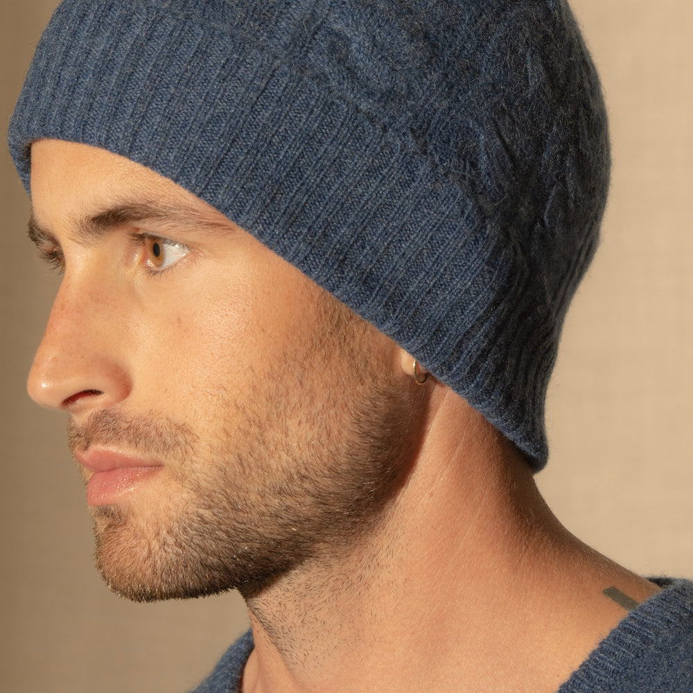 popi bonnet 4 fils océan chiné 100% cachemire