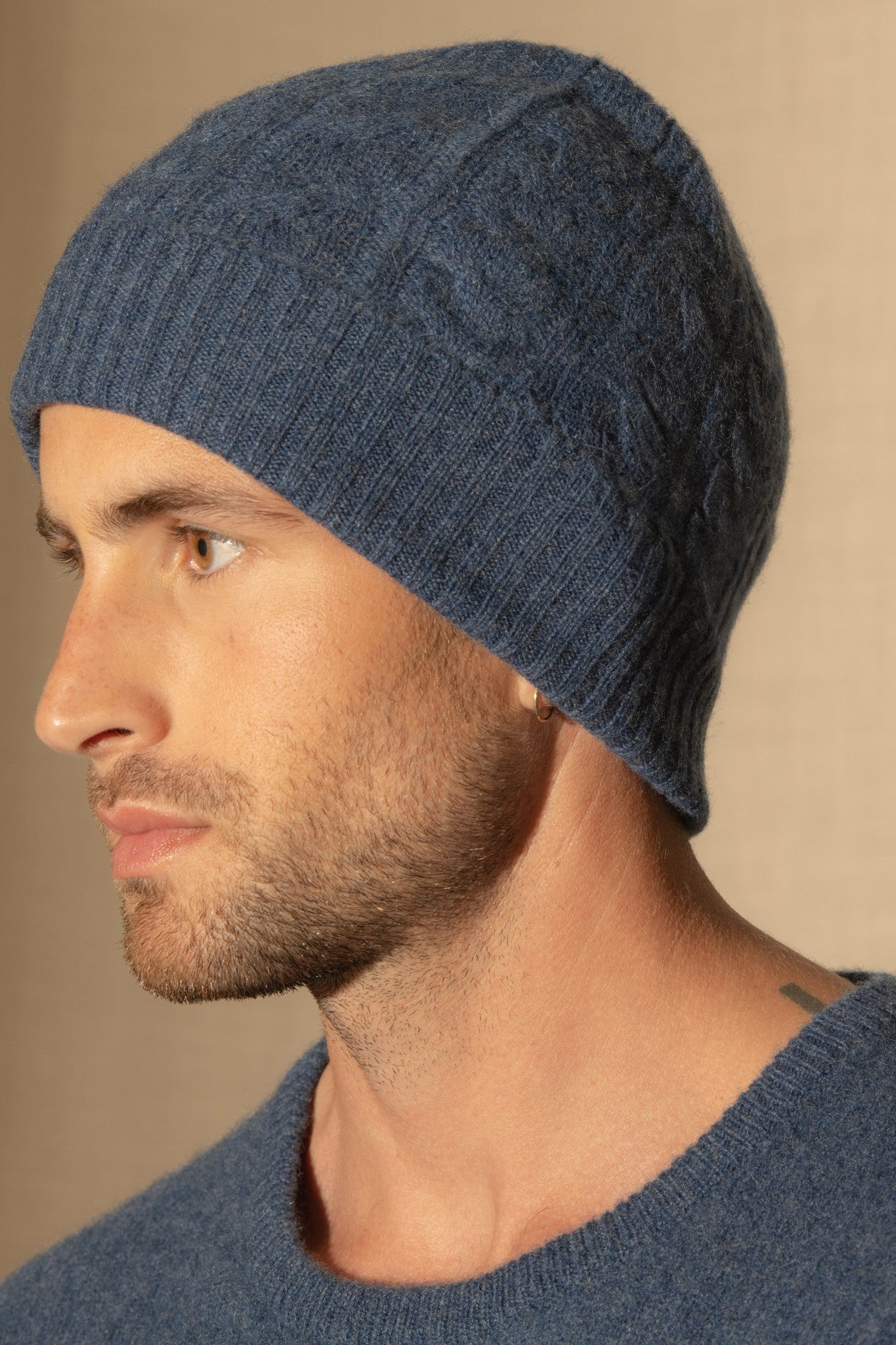 popi bonnet 4 fils océan chiné 100% cachemire