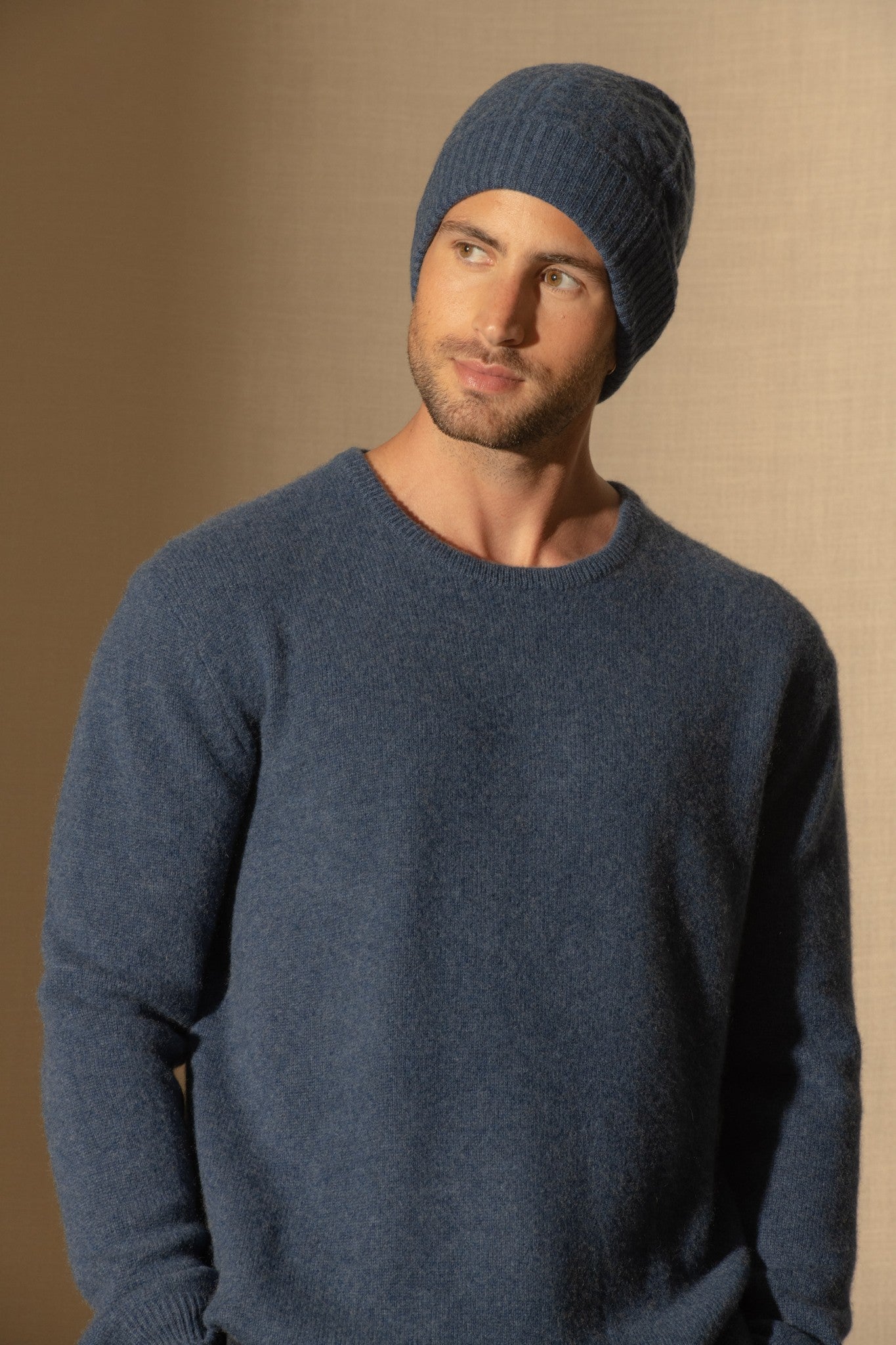 popi bonnet 4 fils océan chiné 100% cachemire