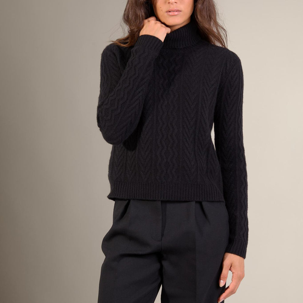 POSO pull col roulé 8 fils noir 100% cachemire